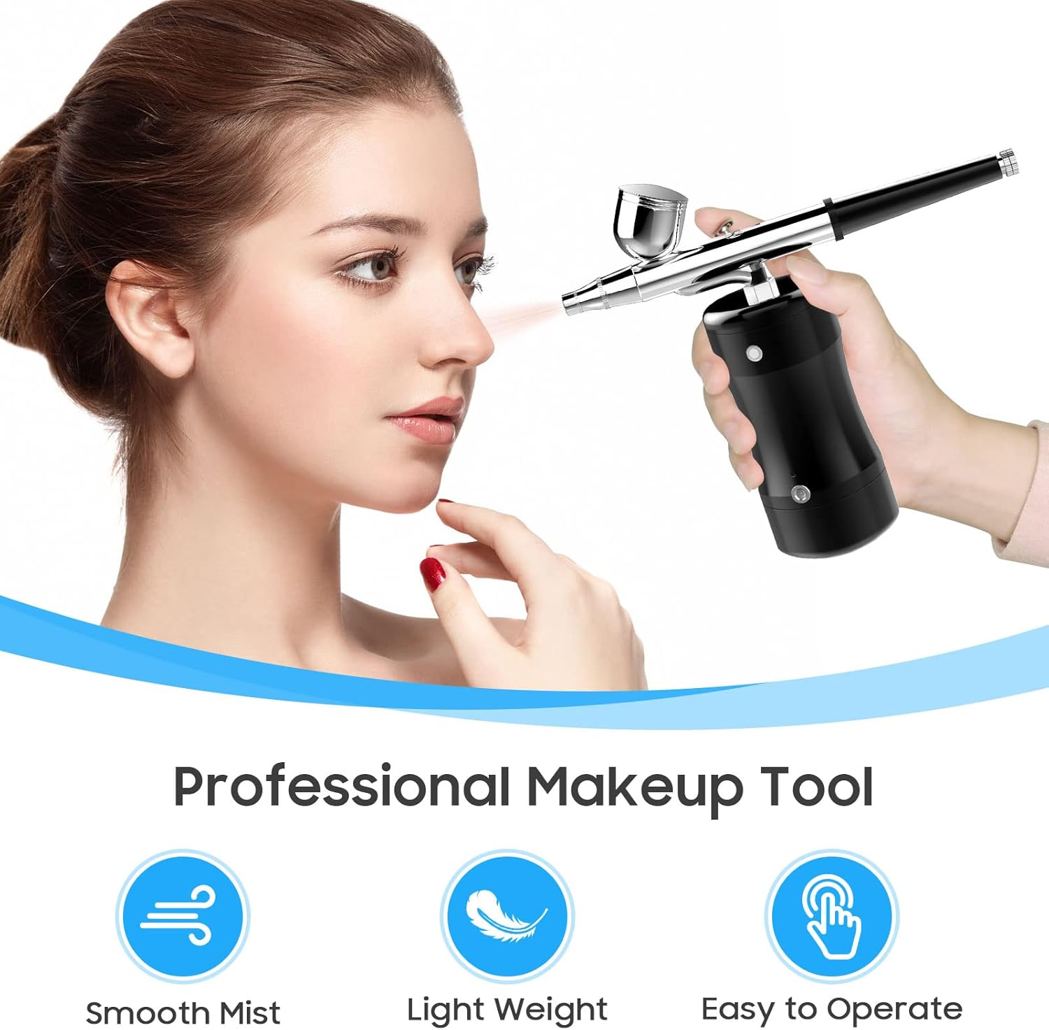 COSSCCI Handheld Airbrush Kit, Mini Air Compressor Spray Gun Single Action USB Rechargeable Airbrush Set for Makeup Art Nail Painting Tattoo Manicure Cakes (Black) image number 6