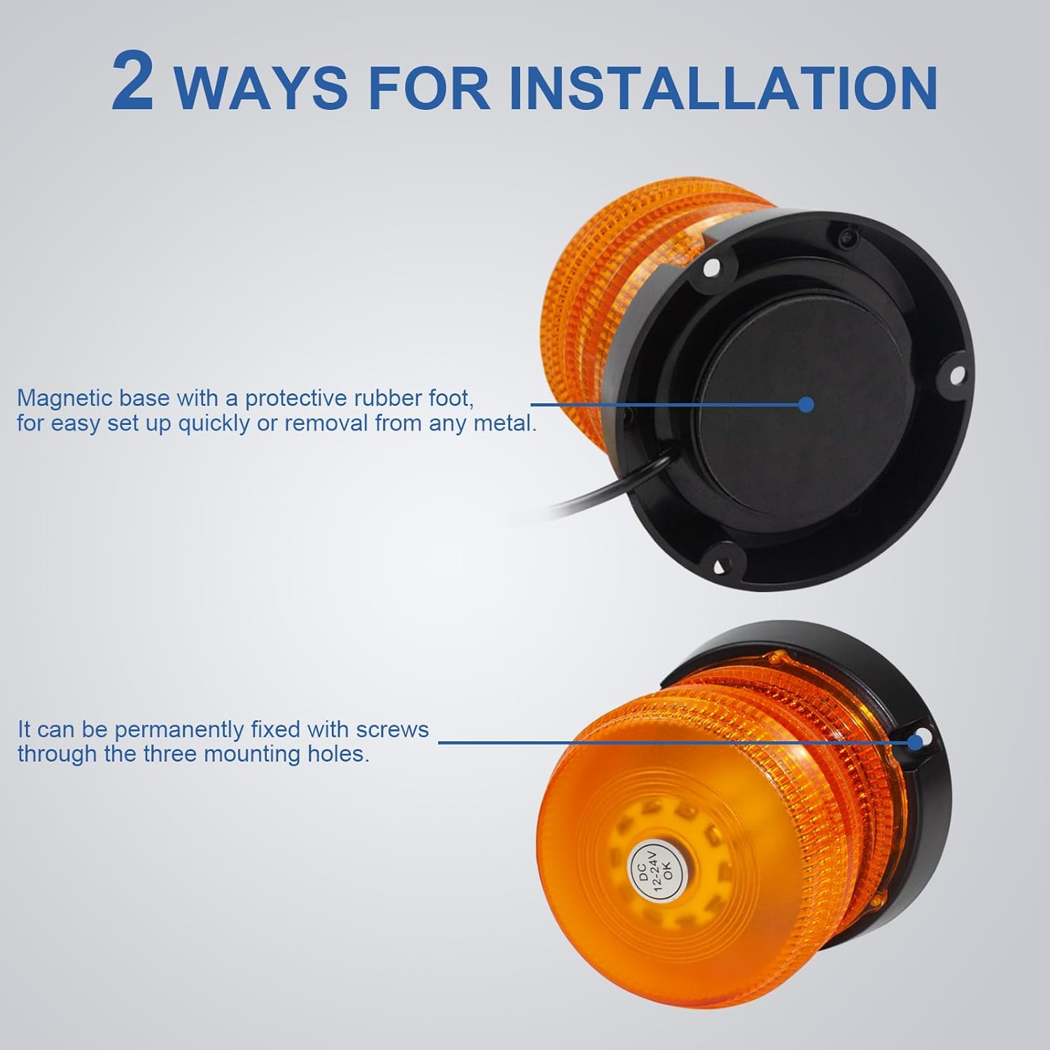 2PCS LED Warning Flash Beacon Lights, 60 LED Amber Warning Safety Flashing Strobe Lights with Magnetic and 16Ft Straight Cord for Vehicle Truck Tractor Carts UTV Car Bus,12V-24V image number 4