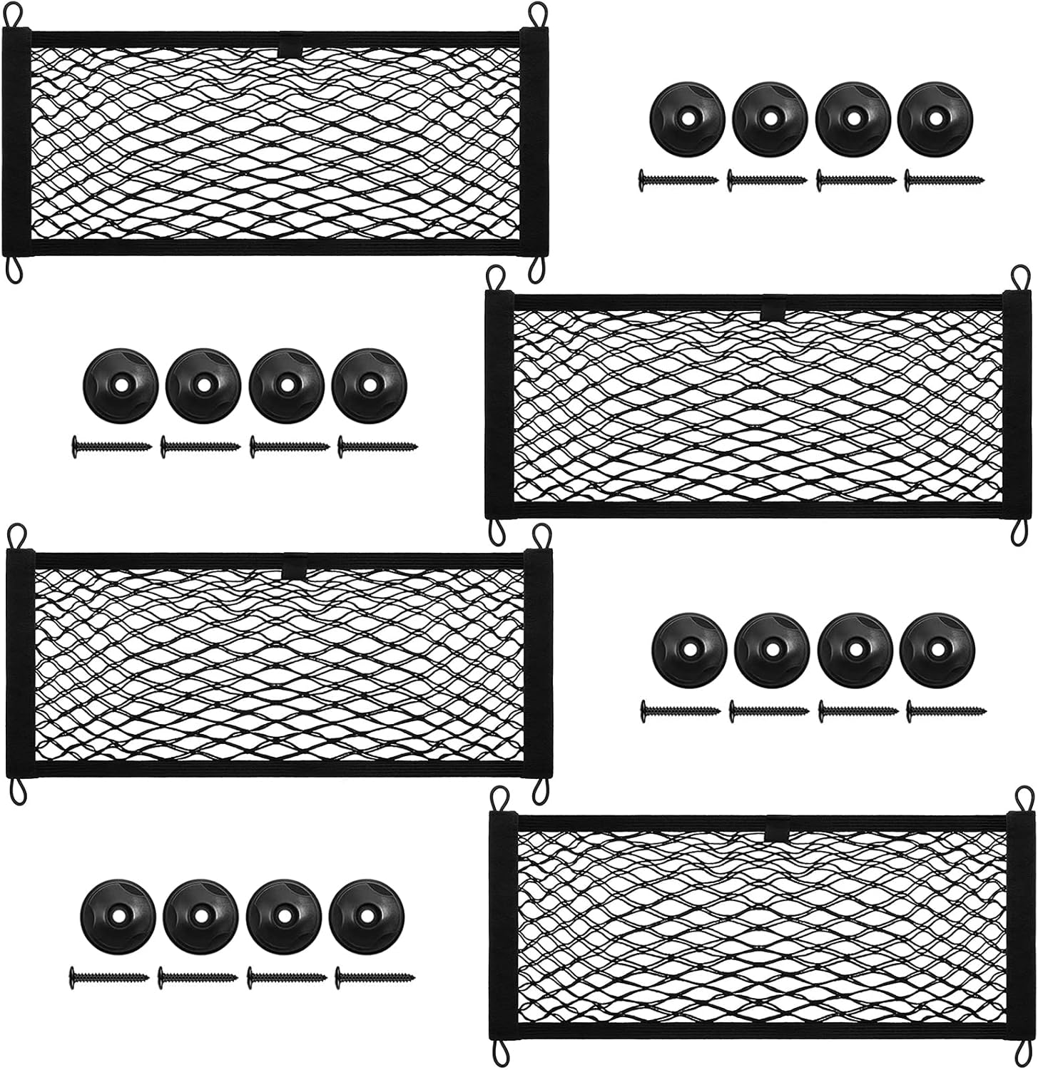 4 Pack Small Cargo Net, 17.7X9.8'' DEDC Large Storage Nets for Campervans, Double Layer Elastic Cargo Nets for RV, Boats with Mounting Screws, Hooks, Trunk Storage Net for SUV