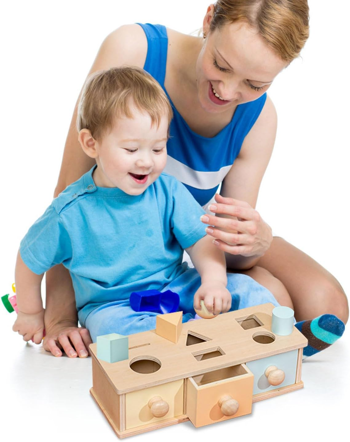 Montessori Multipurpose Drawer 3-In-1 Object Permanence Box Coin Box Shape Sorter Object Montessori Toy Shelf Permanence Toys for Babies Slide and Seek Ball Run Christmas Birthday for 12 Months + image number 6