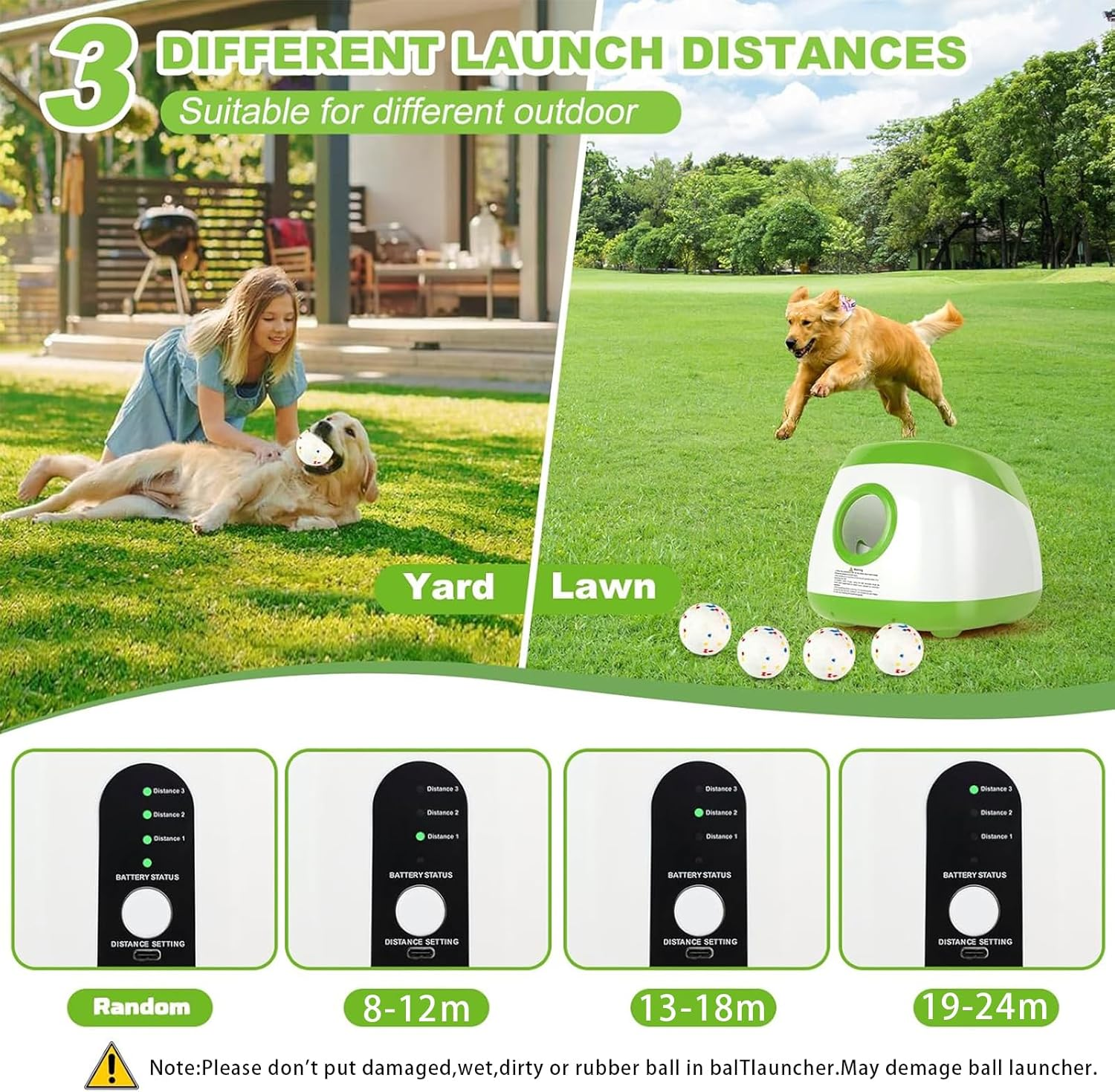 Big Automatic Ball Launcher for Dogs, 26Ft-79Ft Adjustable Distance Ball Thrower, 5200Mah Rechargeable Interactive Automatic Dog Ball Launcher with 6 Balls and Radar Wave Sensing Technology (Green) image number 2