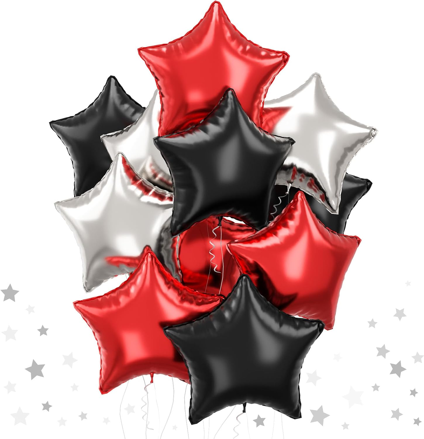 Black Red Star Foil Balloons, 18 Inch Black Silver Pentagram Aluminum Foil Balloons 12 Pcs Large Black Red and Silver Stars Shape Mylar Balloons for Birthday Casino Theme Racing Car Poker Party