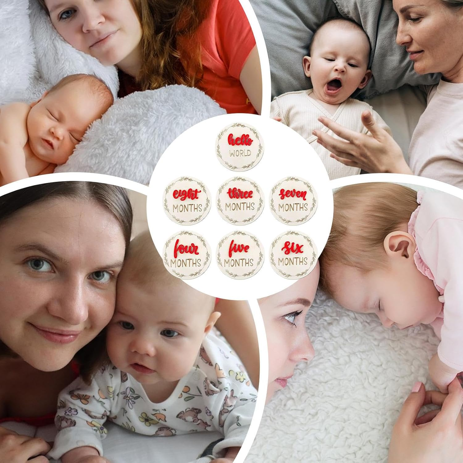 Generisch Baby Growth Indicator - 3D Monthly Photo Marker Disc 7 Pieces - Decorative Month Marker Discs Wall Decoration for Children'S Room Photography - Red image number 2