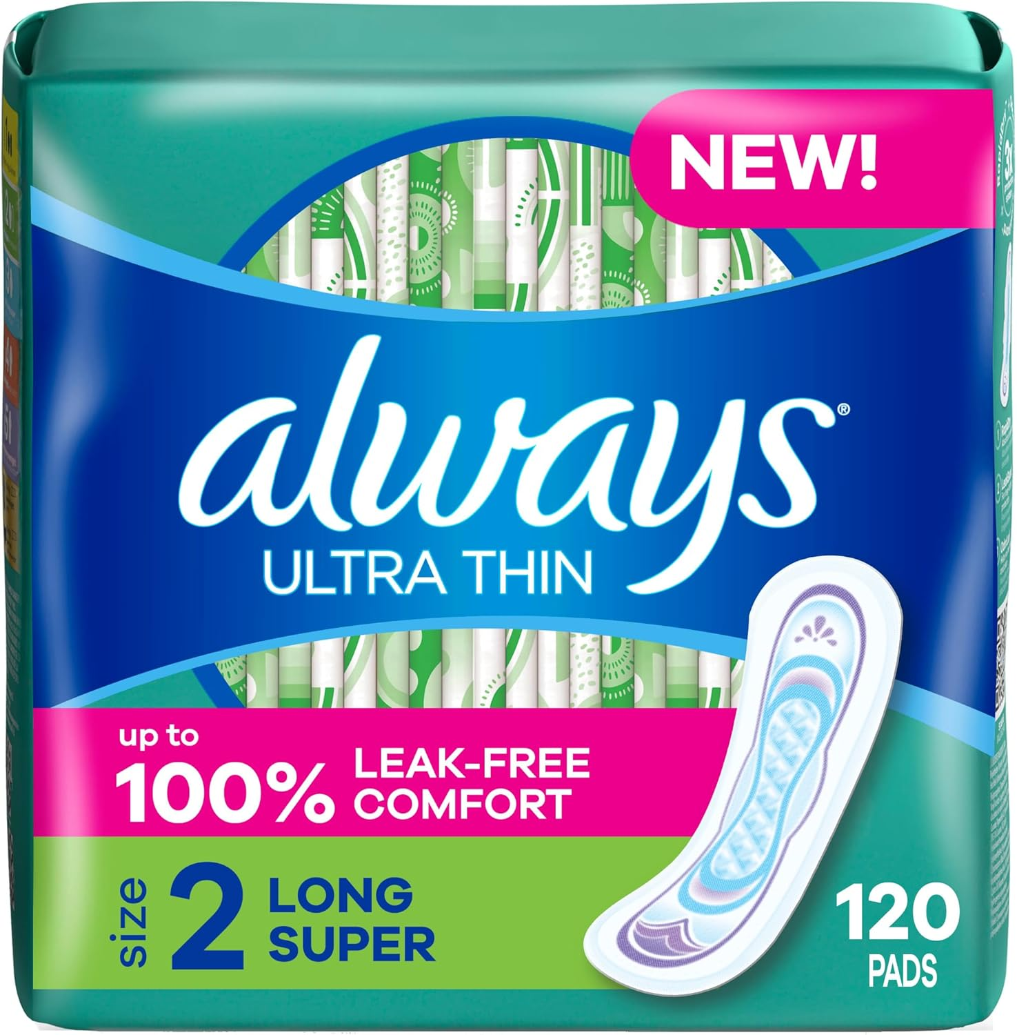 Always Ultra Thin Feminine Pads for Women, Size 2, Super Absorbency, Unscented, 40 Count - Pack of 3 (120 Count Total) (Packaging May Vary) image number 6