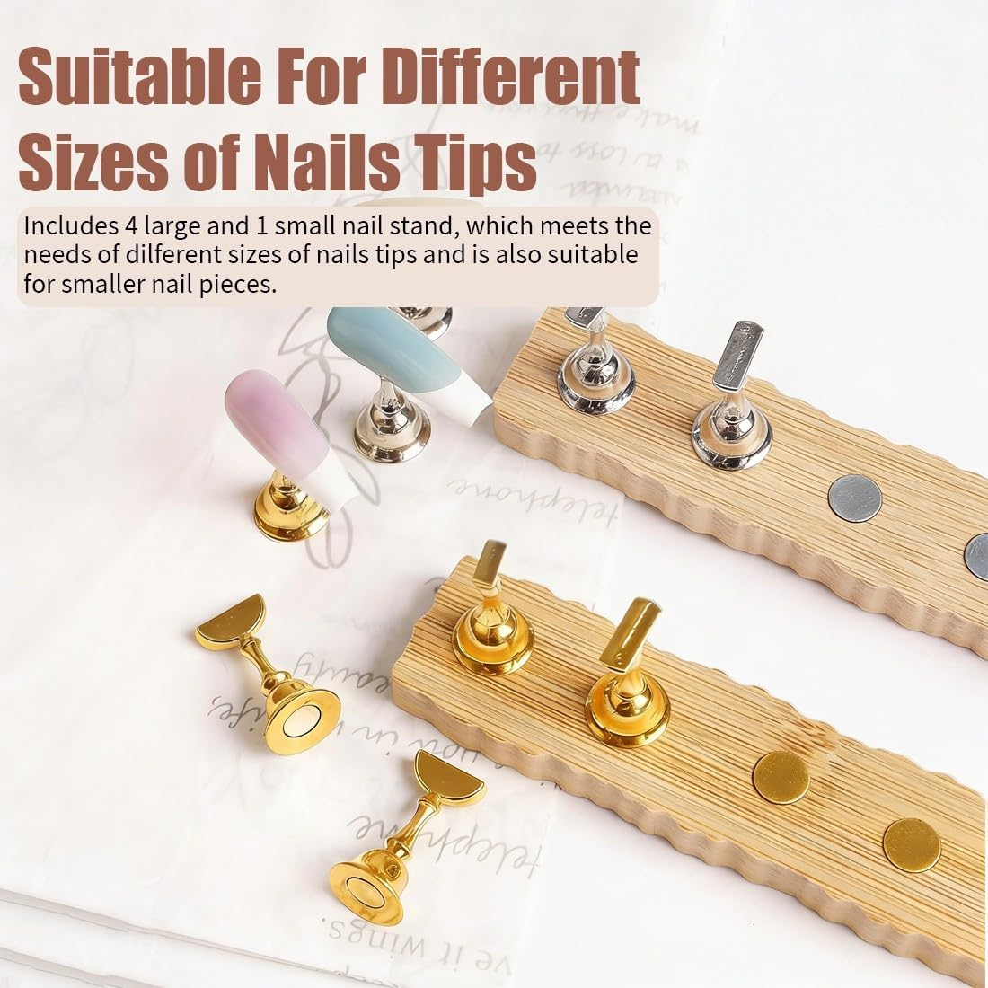 JYNXOR Set of 2 Nail Stands, Wooden Nail Practice Stand, Nail Holder, Magnetic Nail Tips Holder, Clear Pink Purple, Training Finger Display Stand, 2 Bases, One Sticker image number 3