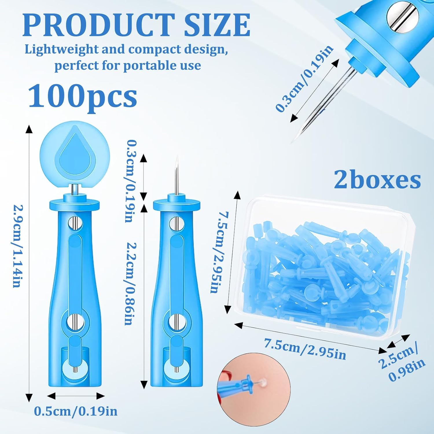 100 Pieces Blackhead Remover Tool, 2 Boxes Pimple Popper Kit, Skin Care Tools for Blackhead and Pimple Removal, Skin Control and Care Essentials image number 3