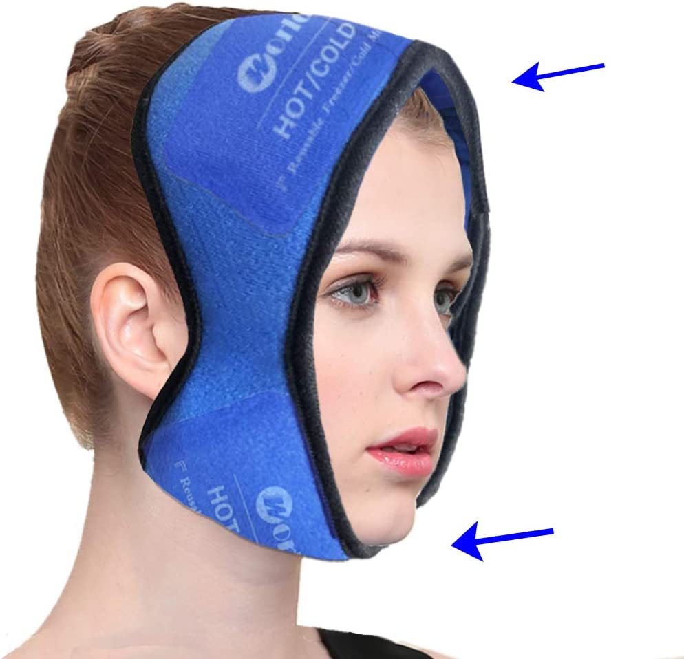 WORLD-BIO Face Ice Pack for Wisdom Teeth, Jaw, Head, Chin - 4 Reusable Hot & Cold Gel Packs with Adjustable Stretch Wrap Relief for Injuries, Oral and Facial Surgery, Migraine, TMJ Pain image number 6