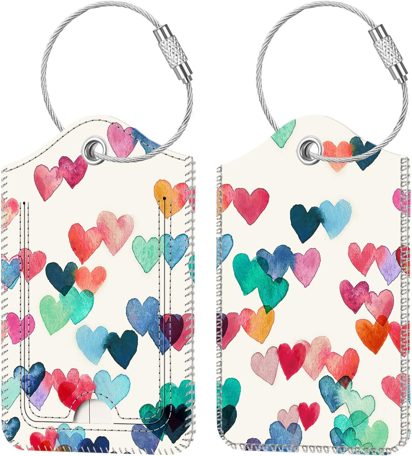 Fintie Luggage Tags, Privacy Cover ID Label with Stainless Steel Loop and Address Card for Travel Bag Suitcase - Raining Hearts (2 Piece) image number 4