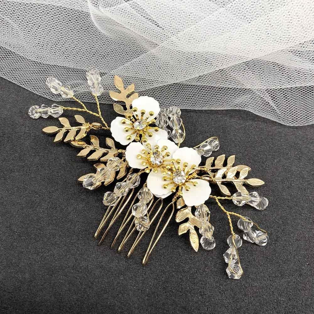 SINLOV Hair Comb for Bridal Flower Wedding Pearl Rhinestone Bridal Bridesmaid Side Combs Wedding Hair Accessories for Women (Gold) image number 1