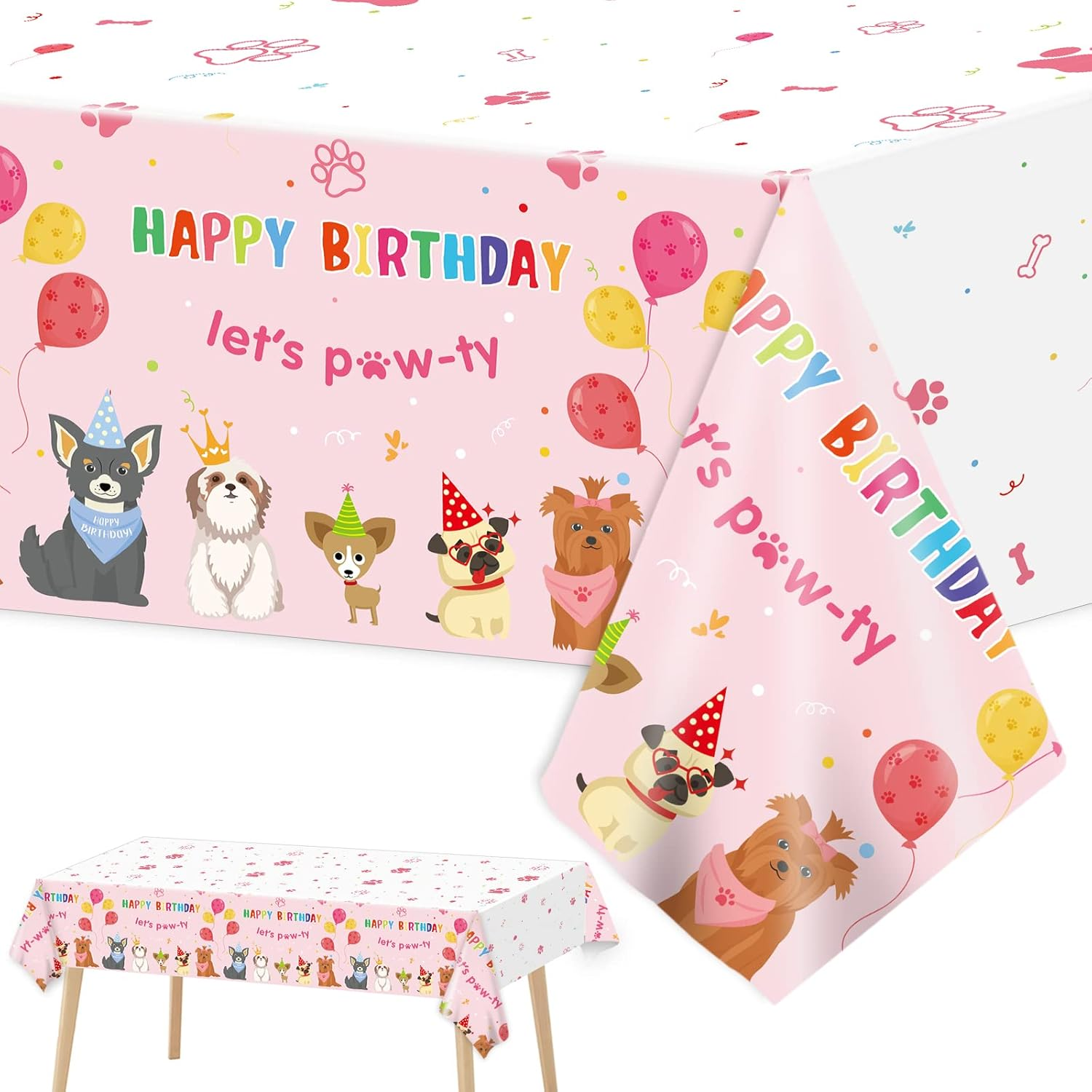3 Pack Dog Birthday Party Decorations Pet Dog Tablecloths Puppy Table Covers Pink Dog Party Supplies Paw Print Table Decor for Girls Kids Lets Pawty Birthday Baby Shower Party Favor 54 X 108 Inch image number 4
