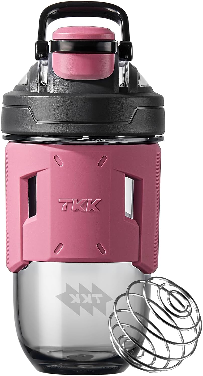 TKK 24Oz Protein Shaker Bottle with Blending Ball, BPA Free Tritan Plastic, Leak-Proof, One-Touch Lid, Non-Slip Grip, Sports & Fitness Use - Orange image number 6