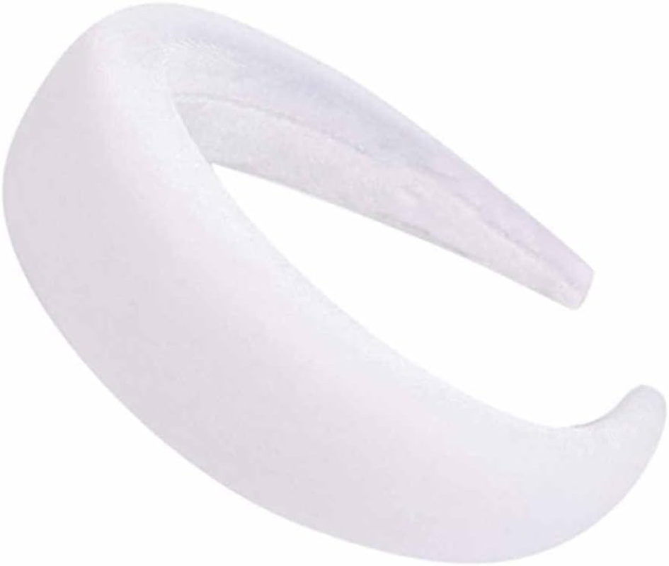 SHTGOI Headband Velvet Fabric Sponge Thick Headband Retro Style Padded Hair Band Soft Non-Slip Candy Colour Wide Headbands Outdoor Elegant Headpiece for Women and Women White image number 4