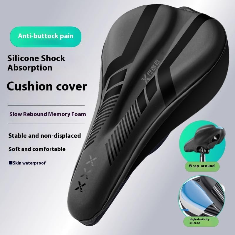 Bike Seat Cushion - Gel Padded Bike Seat Cover for Men & Women Comfort, Adjustable Velco Secure Bicycle Cushion, Upgraded Installation Fit with Peloton, Indoor & Outdoor Bicycle Saddle - Black image number 4