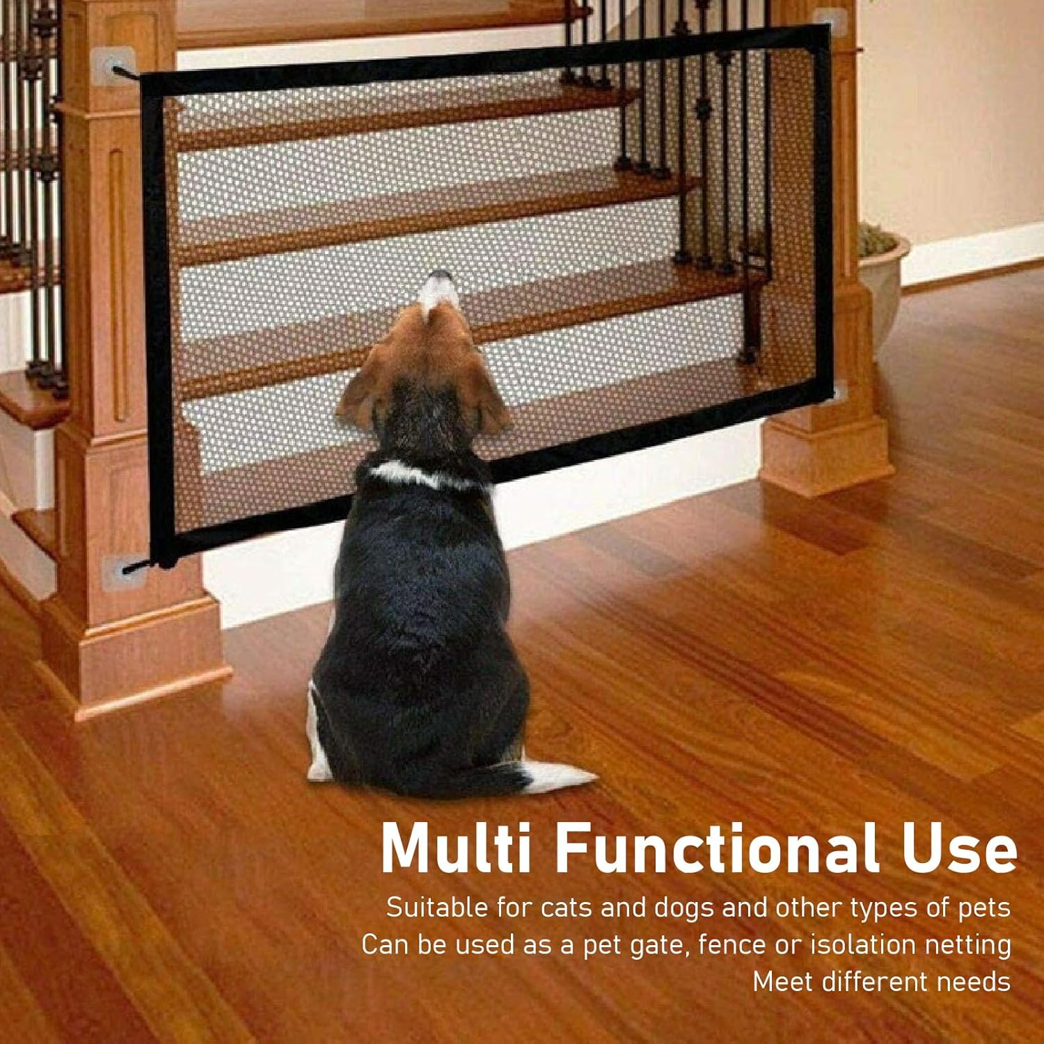 Pet Mesh Gate, Foldable Protective Multi Functional Cat Dog Safety Gate Pet Isolation Net Fence, Portable Pet Gate Dog Mesh Gate Safety Guard Gate for Stairs, Outdoor and Doorways image number 1