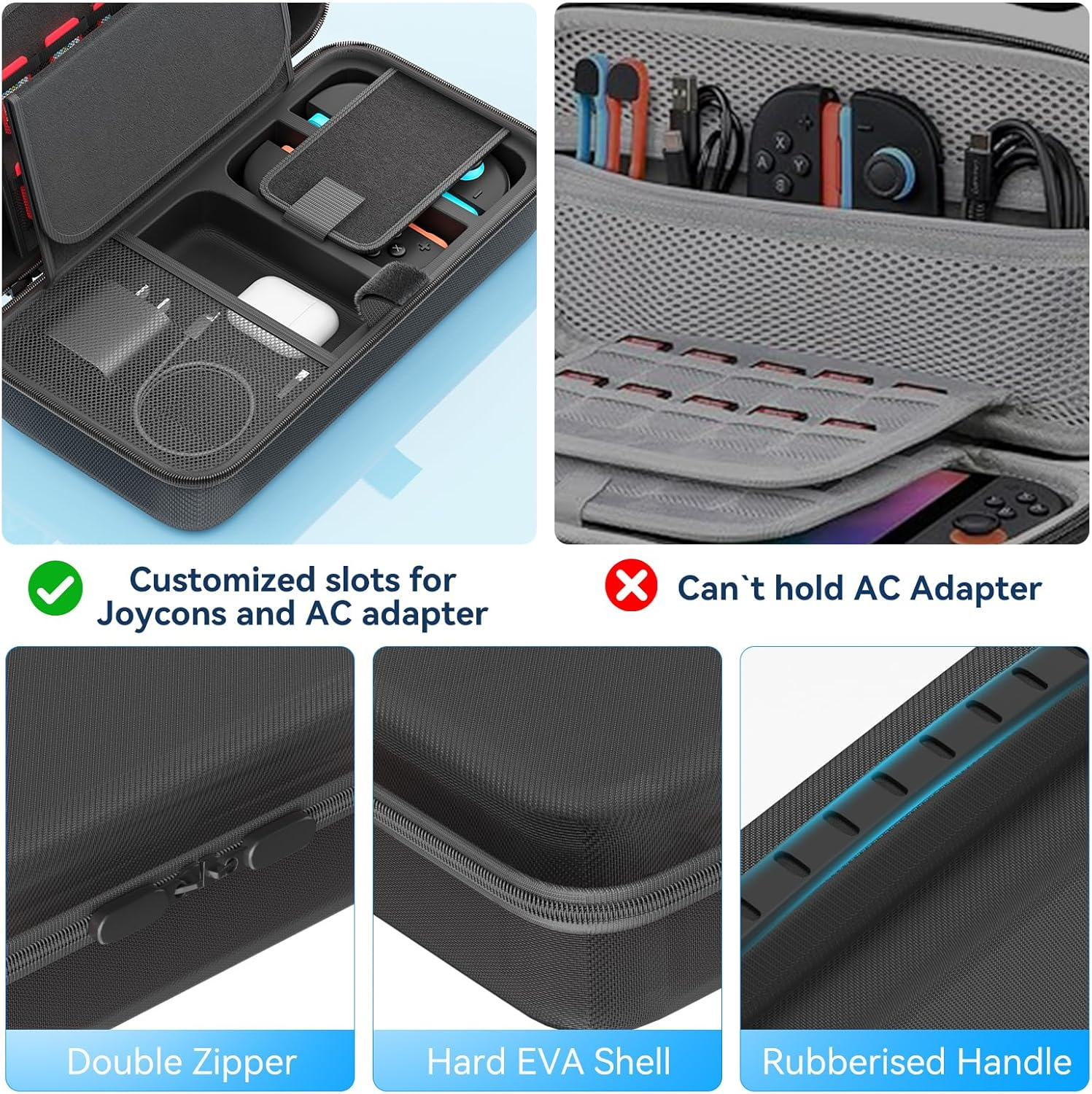 Gersker Switch 2 Carrying Case Compatible with Nintendo Switch 2, Custom Spot for Switch 2 Joycon & AC Adapter, Hard Switch 2 Case Travel Bag with Foldable Stand Function for Console & 20 Games Cards image number 4