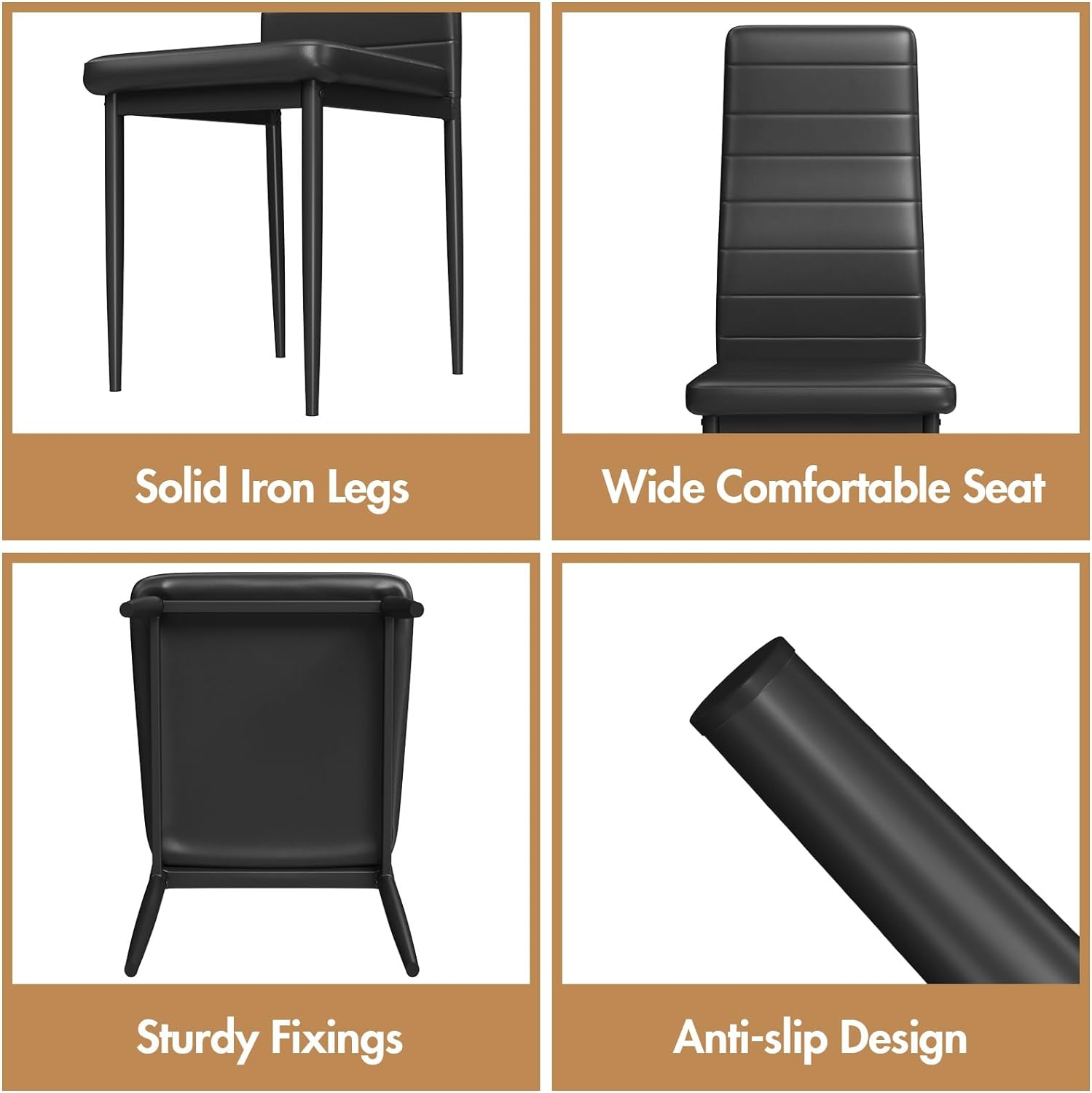 Advwin Dining Chairs Set of 4 Kitchen Chair Reading Seating Nursing Seats Home Furniture for Dining Room Living Room Cafe Meeting Room PVC Black image number 4