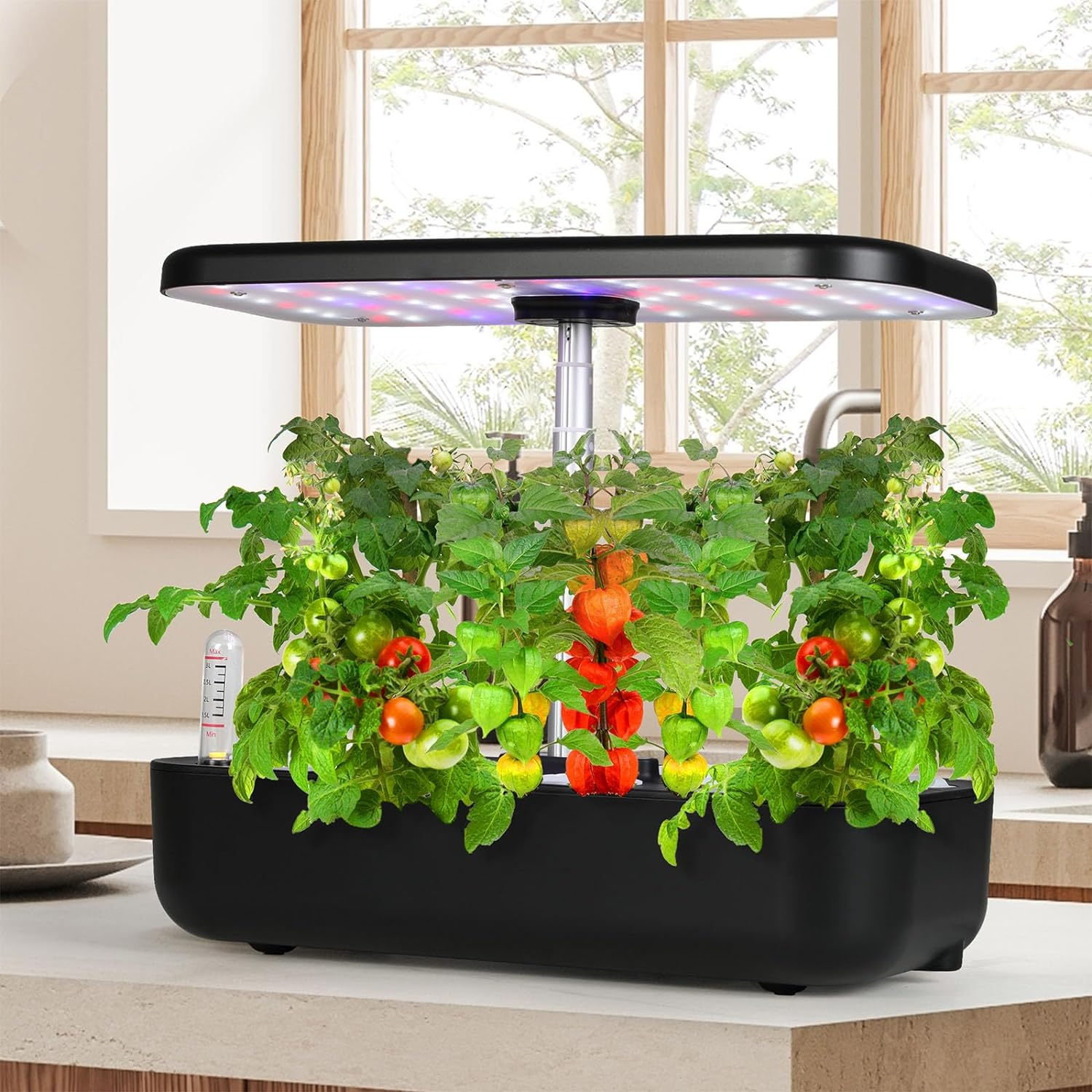 Hydroponics Growing System 12 Pots Indoor Garden with LED Grow Light,Smart Home Gardening Plants Automatic Timer Germination Kit with 3.5L Tank Water Pump,19-48Cm Growing Height Adjustable Black