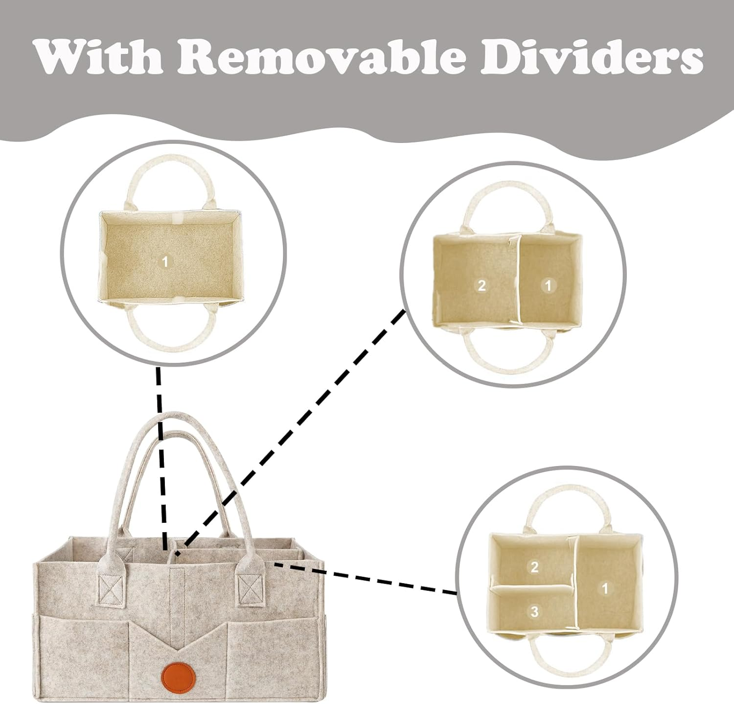 Baby Diaper Caddy Organizer, Felt Cloth Nursery Storage Bin and Car Organizer, Baby Storage Basket for Diapers and Baby Wipes, Changing Table Organizer (Khaki) image number 4