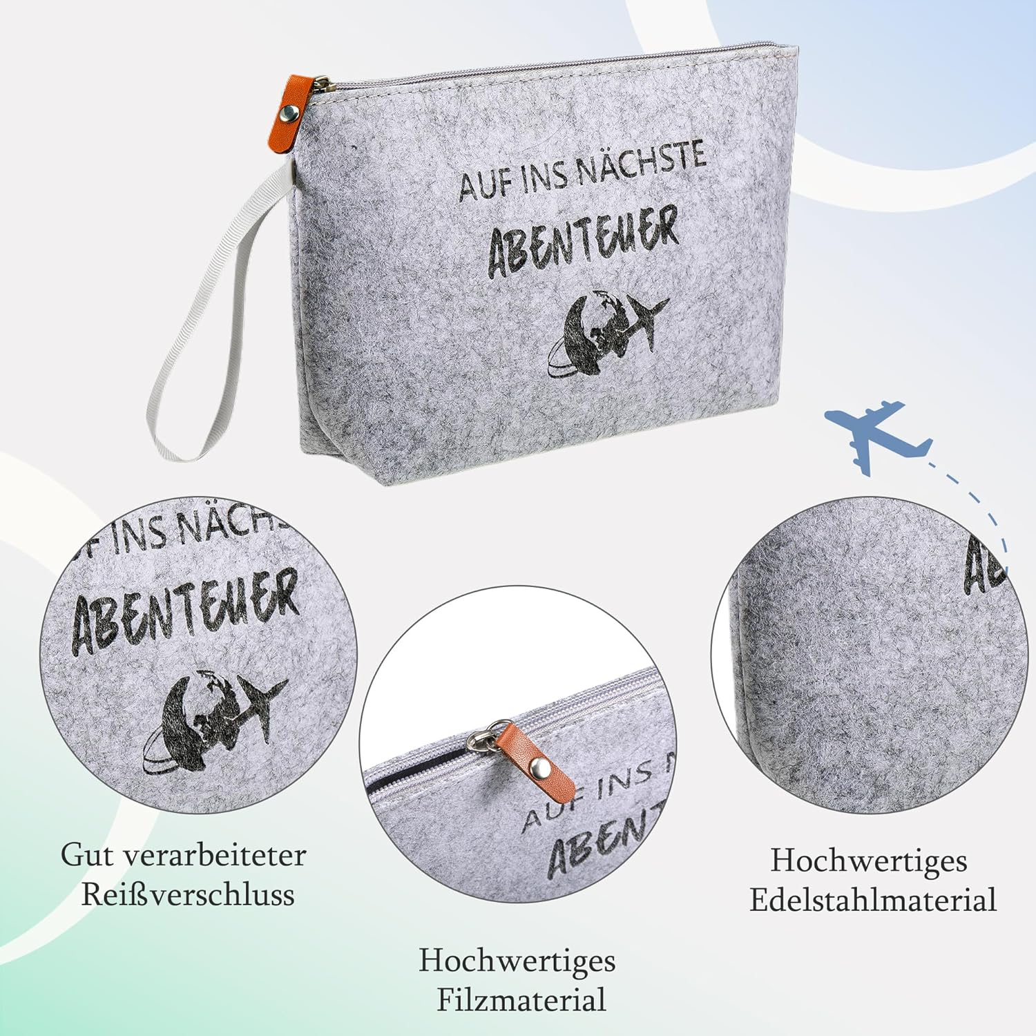 Lucky Charm Keyring Travel Felt Cosmetic Bag Abroad Year Farewell Gift Gifts for Travellers with Guardian Angel Aeroplane Pendant Lucky Charm Travel, Gray, Modern image number 3