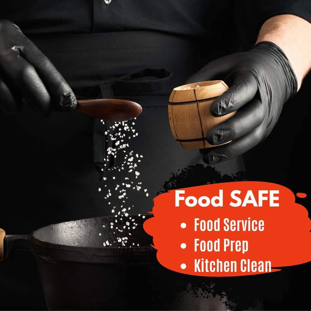 Disposable Nitrile Gloves Powder Free 100 Pieces - 5 Mil, Disposable Gloves, Cooking Gloves, Mid-Heavy Duty, Cleaning Gloves, Latex Free, Powder Free, Black image number 4