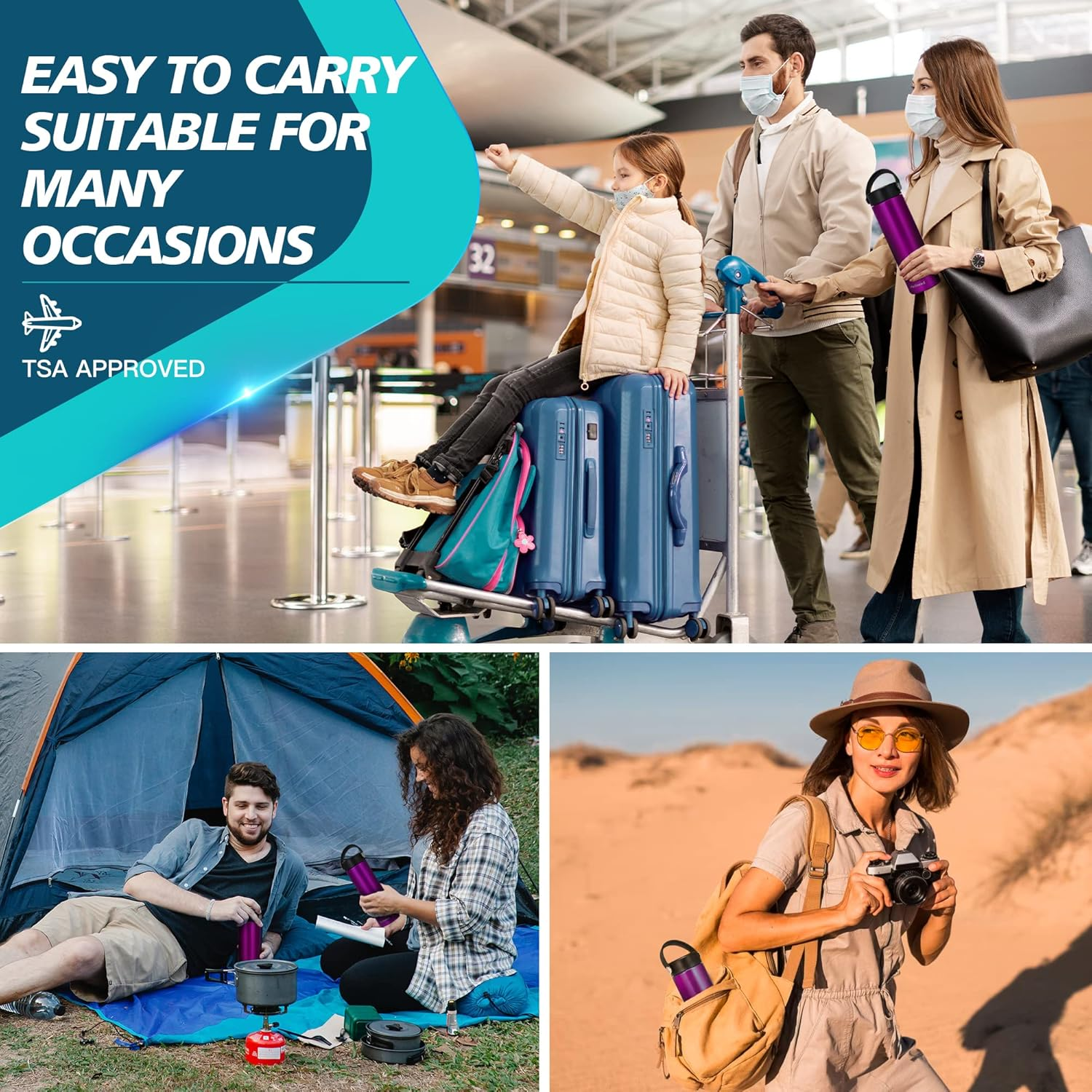 Insulin Cooler Travel Case TSA Approved, Refrigerated Medicine Case with Ice Packs, 60H 3 Pens Medicine Travel Cooler for Diabetes, Medication Organizer for Diabetic Supplies Carrying (Purple) - Black image number 2