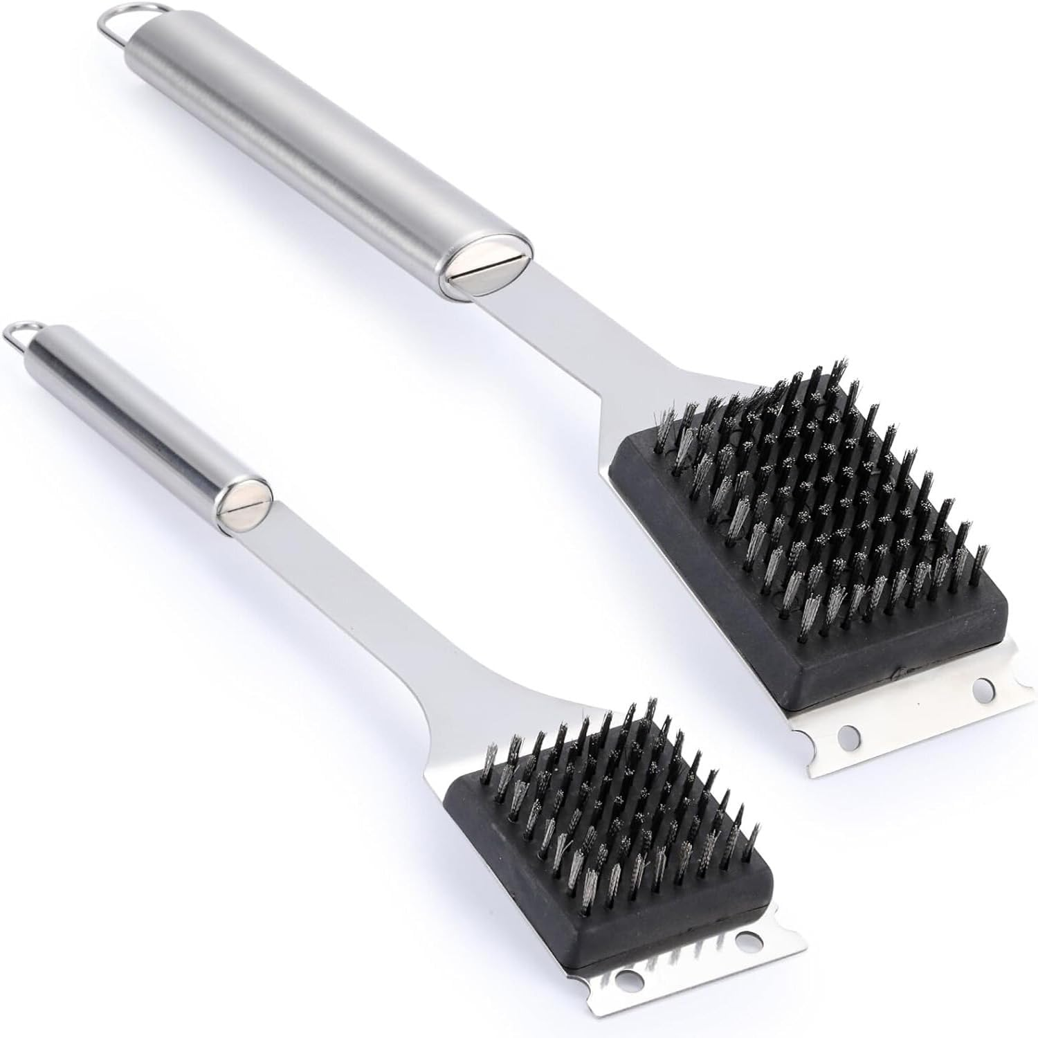 Hysgscwd 2 Pcs Grill Brush and Scraper, 16.5 in and 14 in Grill Cleaning Brush BBQ Accessories, 304 Stainless Steel Wire BBQ Grill Brush for Outdoor Grill, Safe Barbecue Cleaner Brush with Extended