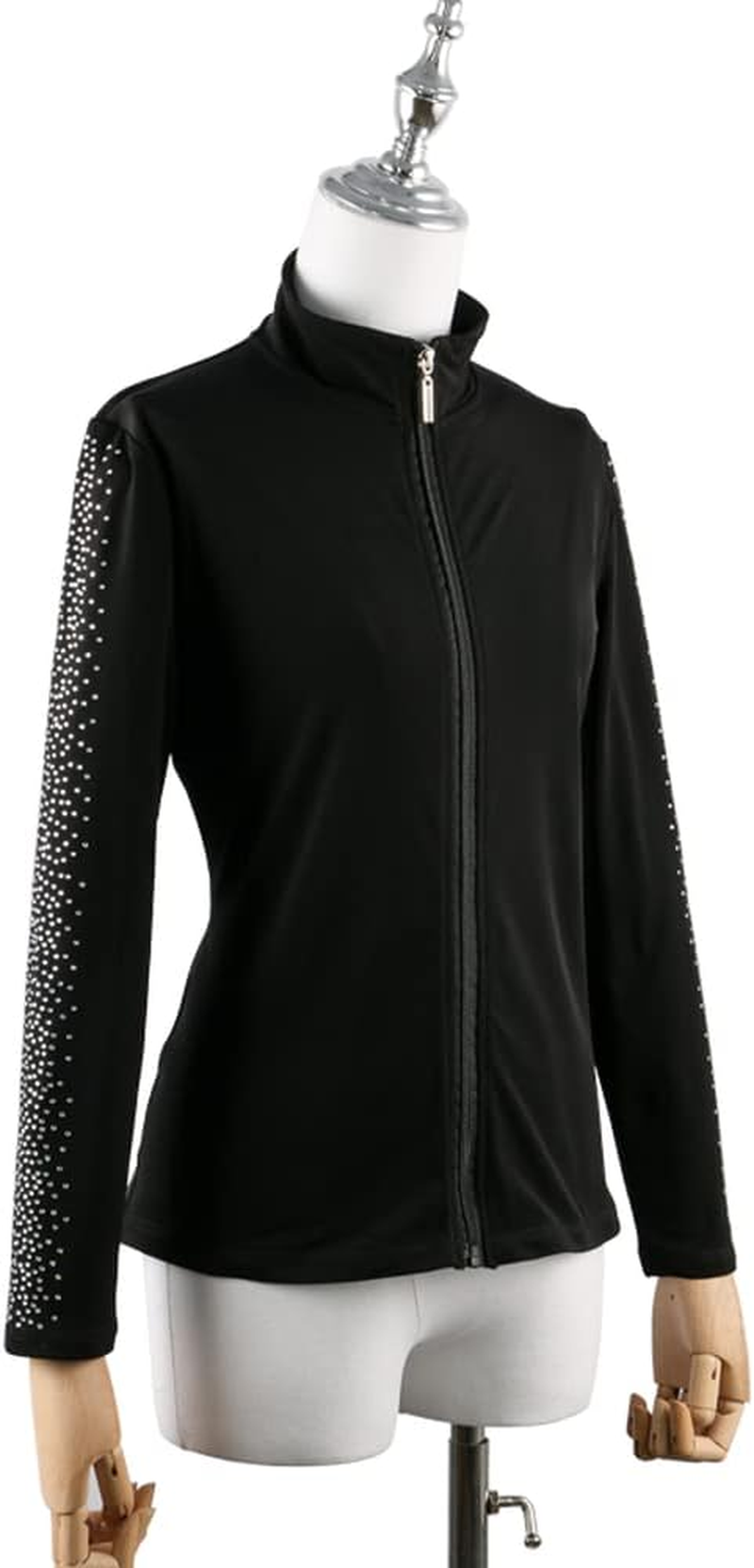 LIUHUO Figure Skating Training Suit Jacket Girls Rhinestone Vertical Stripes Black image number 1