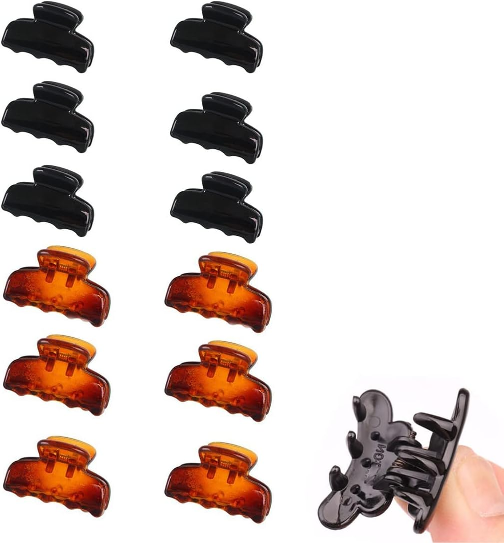 LICHUAN Small Hair Clips, Pack of 12 Women'S Hair Clips, Plastic Hair Clips, Plastic Hair Clips for Girls Women, 2.8 Cm, Brown, Black