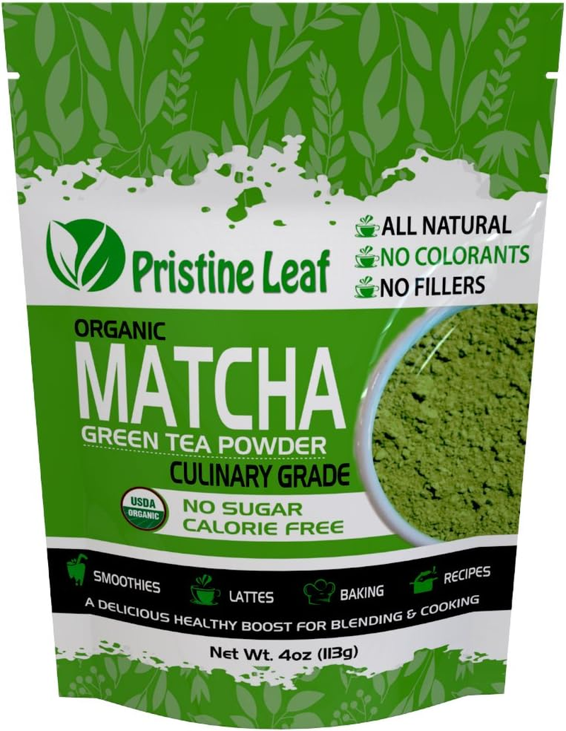 Pristine Leaf | Organic Matcha Green Tea Powder | Culinary Grade 4Oz / 113Grams | Great for Smoothies, Latte, Recipes, Baking, Cooking | Vegan | Calorie Free | Sugar Free | No Additives | USDA Organic image number 2