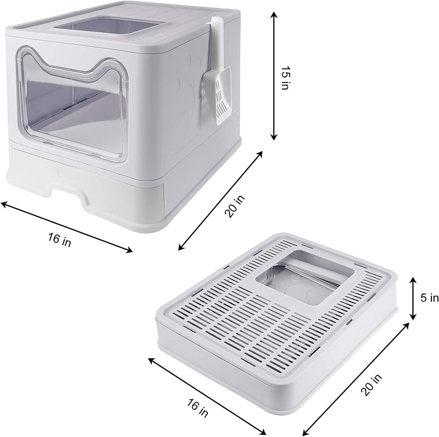 Boutsady Large Foldable Cat Litter Box with Lid - Top Entry Kitty Litter Tray, Anti-Splash Portable Kitty Potty for Cats, Includes Litter Scoop (Grey, One Size) image number 5