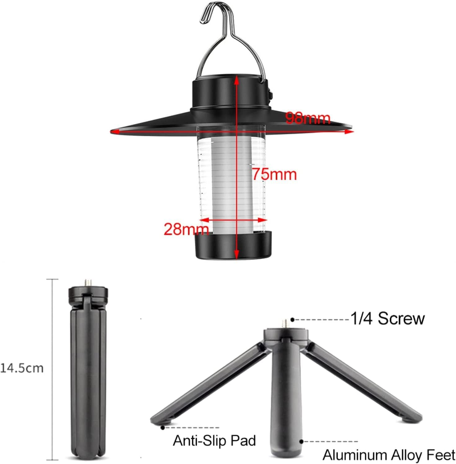 EZONEDEAL Camping Lantern, Outdoor Rechargeable Camping Lamp Lantern with Magnet Lampshade Tripod Fast Charging, Emergency Survival Lightweight Portable Tent Light, Warm Light image number 6