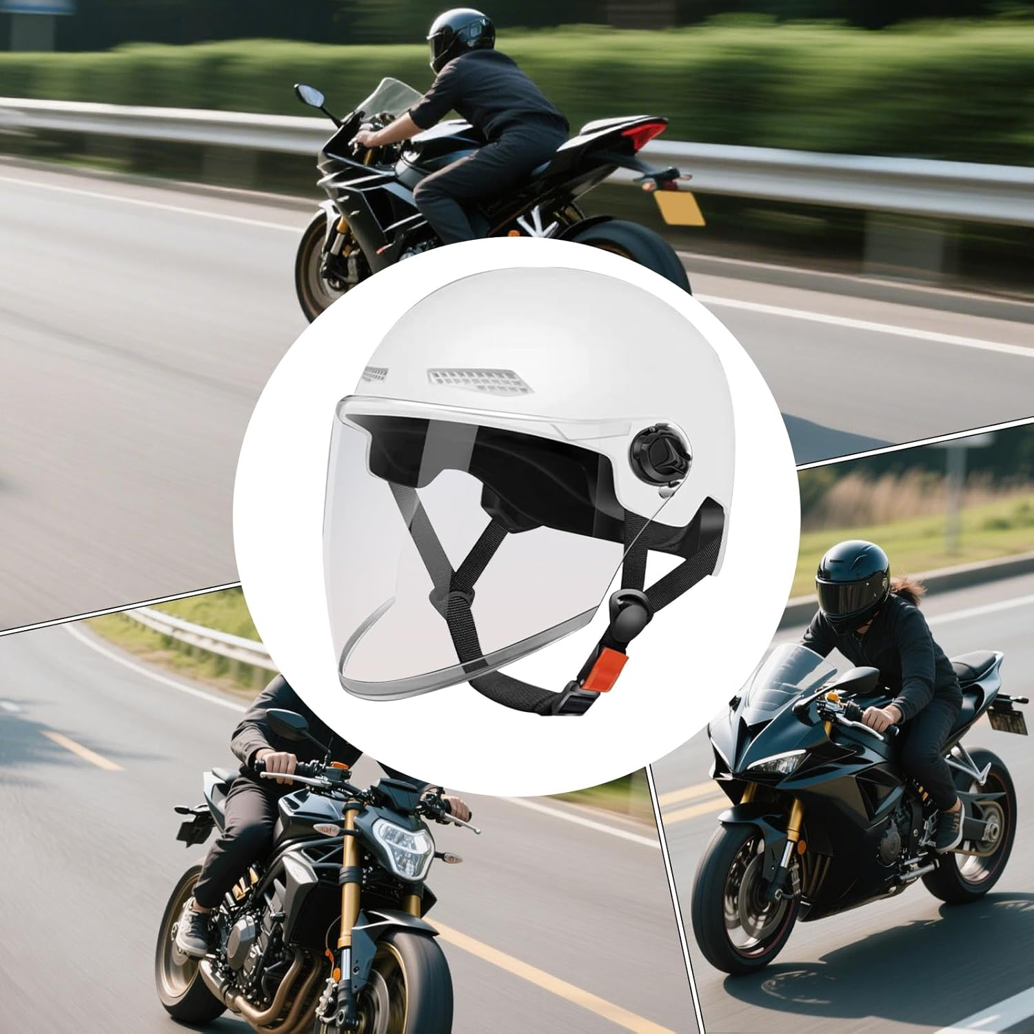 Motorcycle Half Helmet - Half Helmet for Adults,Open Face Sun Protection Retro Quick Release Hat for Women Youth Riding Motor Scooter ATV Electric Bike Motocross Racing