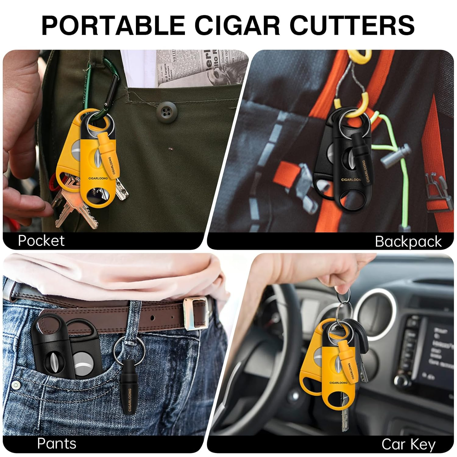 Cigar Ashtray with Cigar Cutter Set Portable, Include Ceramic Ashtray, Enlarge Sharp V-Cut Cutter Punch with Gift Box, Accessories Set for Men(Yellow) - Blue image number 5