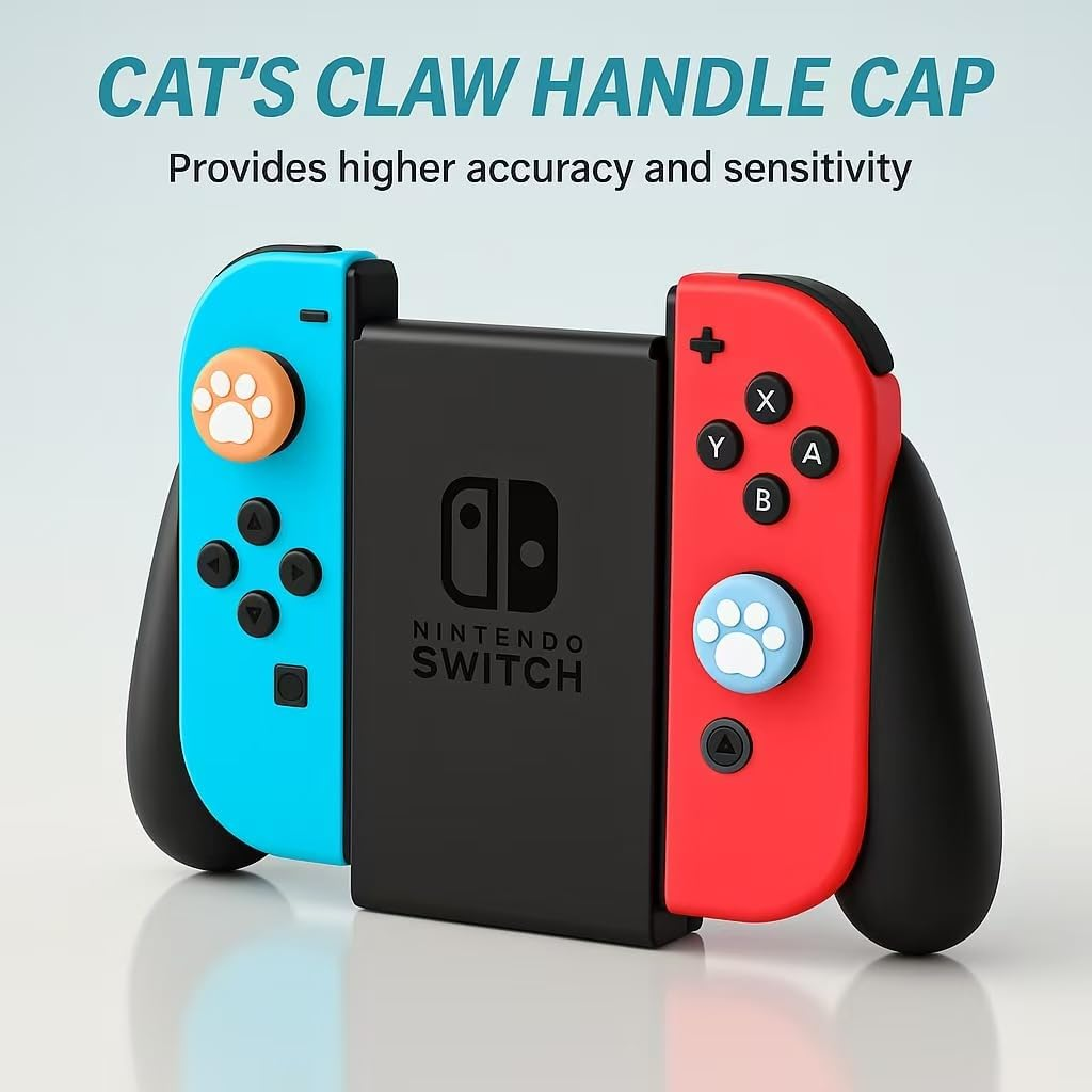 16Pcs Replacement Switch Thumb Grip Caps, Cute Cat Claw Joystick Covers, Soft Silicone Joycon Thumb Grip Covers Compatible with Nintendo Switch & Lite (8 Colors) - Switch Accessories image number 3