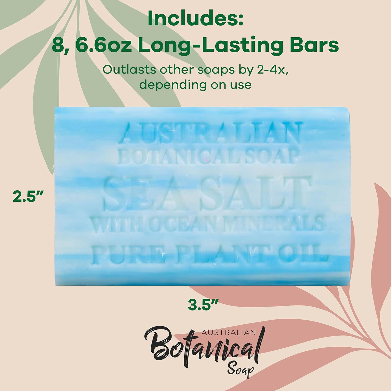Australian Botanical Soap, 8 X 200G Natural Triple Milled Soap Bar Pack (Sea Salt with Ocean Minerals)
