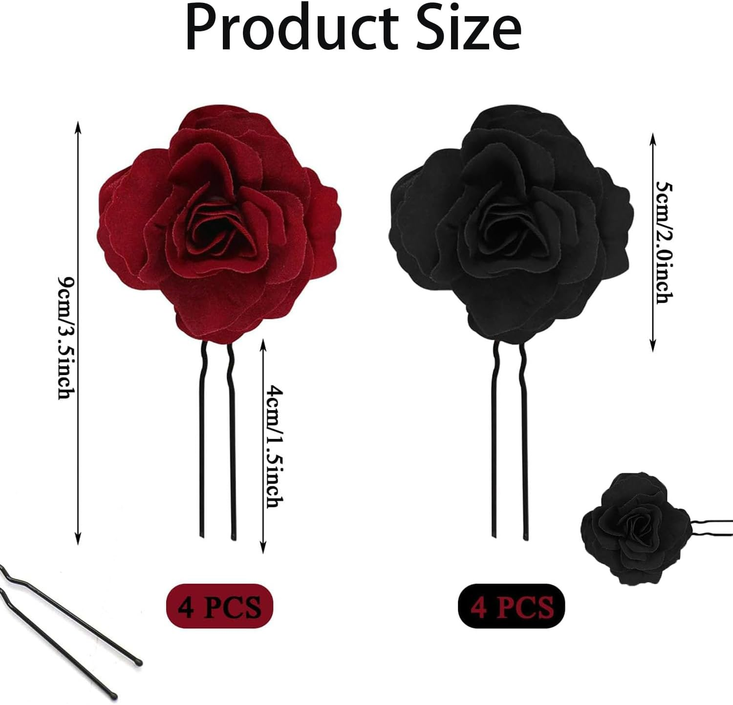 8 Pieces of Red Rose Flower Clips, Flower Hair Clips, Rose Hair Accessories, Wedding Rose Hair Clips, Handmade Rose Hair Clips, Suitable for Parties, Weddings, Dances (Burgundy + Black) image number 5