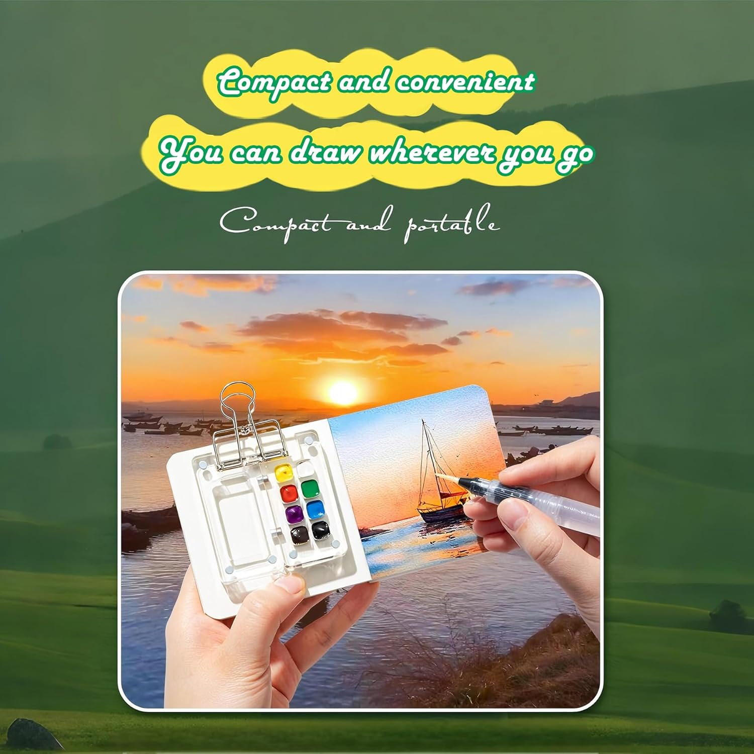 Portable Nano Travel Watercolor Set, Mini Pocket Artist Paint Palette (6 * 6 CM) image number 6