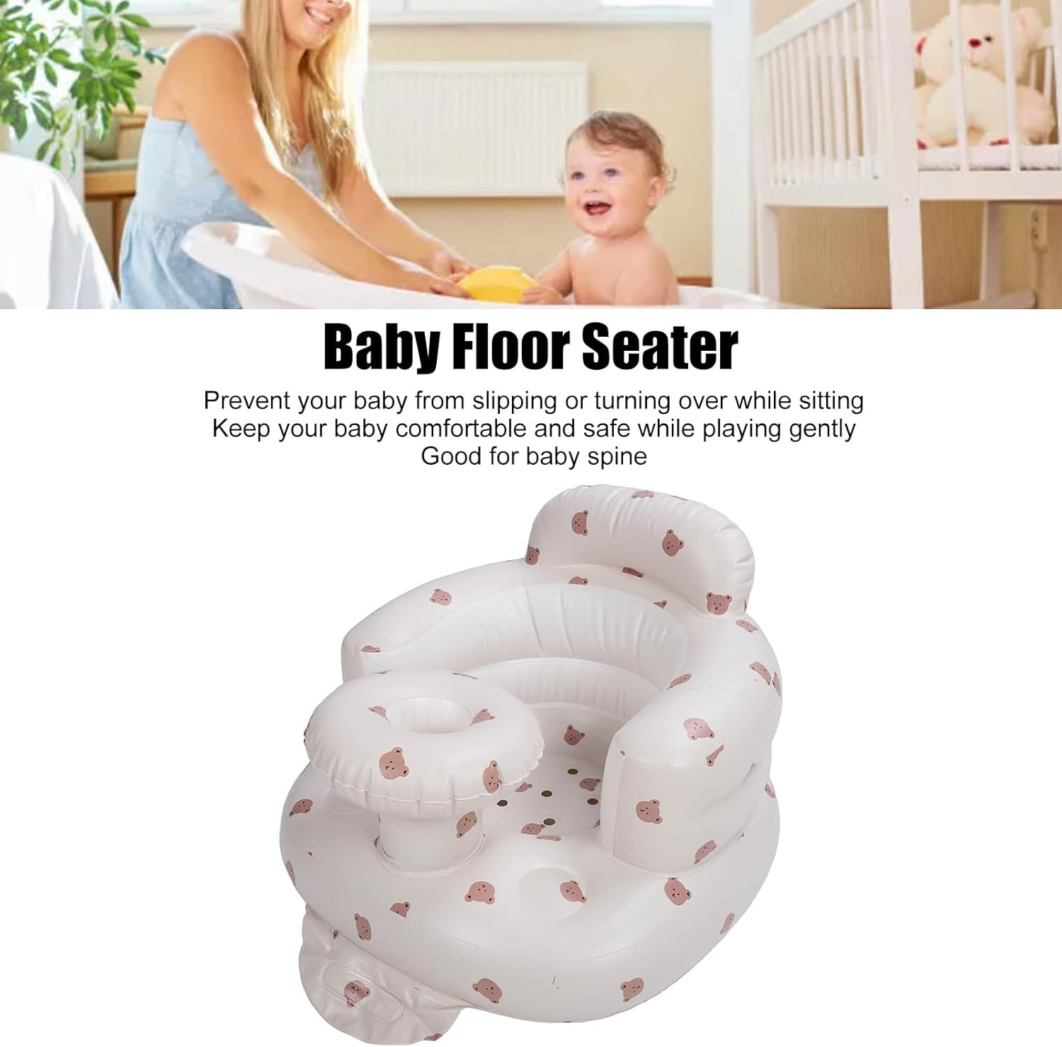 Baby Inflatable, Infant Back Support Sofa with with Tray Air Pump and Storage Case, Sitting up Toddler Chair for Babies 3 Months and Up image number 2