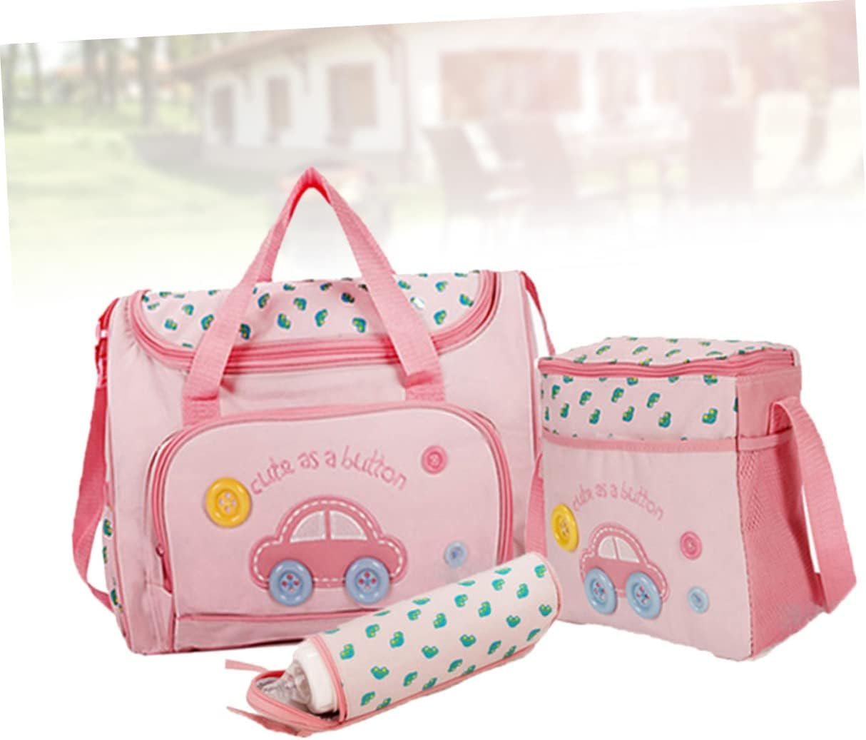 Multi-Function Large Capacity Diaper Bag Set Stylish Mummy Tote Handbag Shoulder Strap Includes Changing Pad Bag Feeding Bottle Car Pattern image number 5