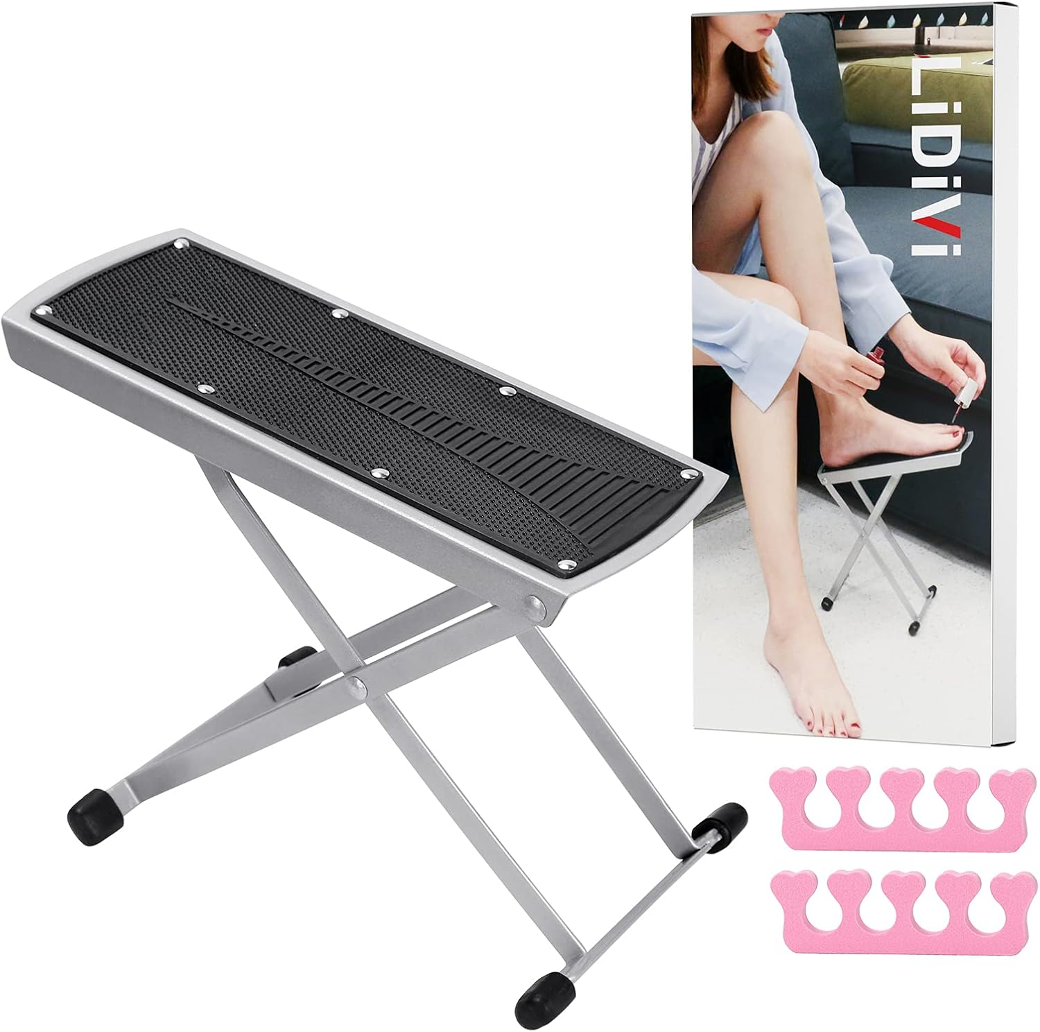 Pedicure Foot Rest, Adjustable Foot Stand with Non-Slip, Toe Separator - Easy at Home, No More Bending or Stretching, Beauty Pedicure Kit (Black) image number 3