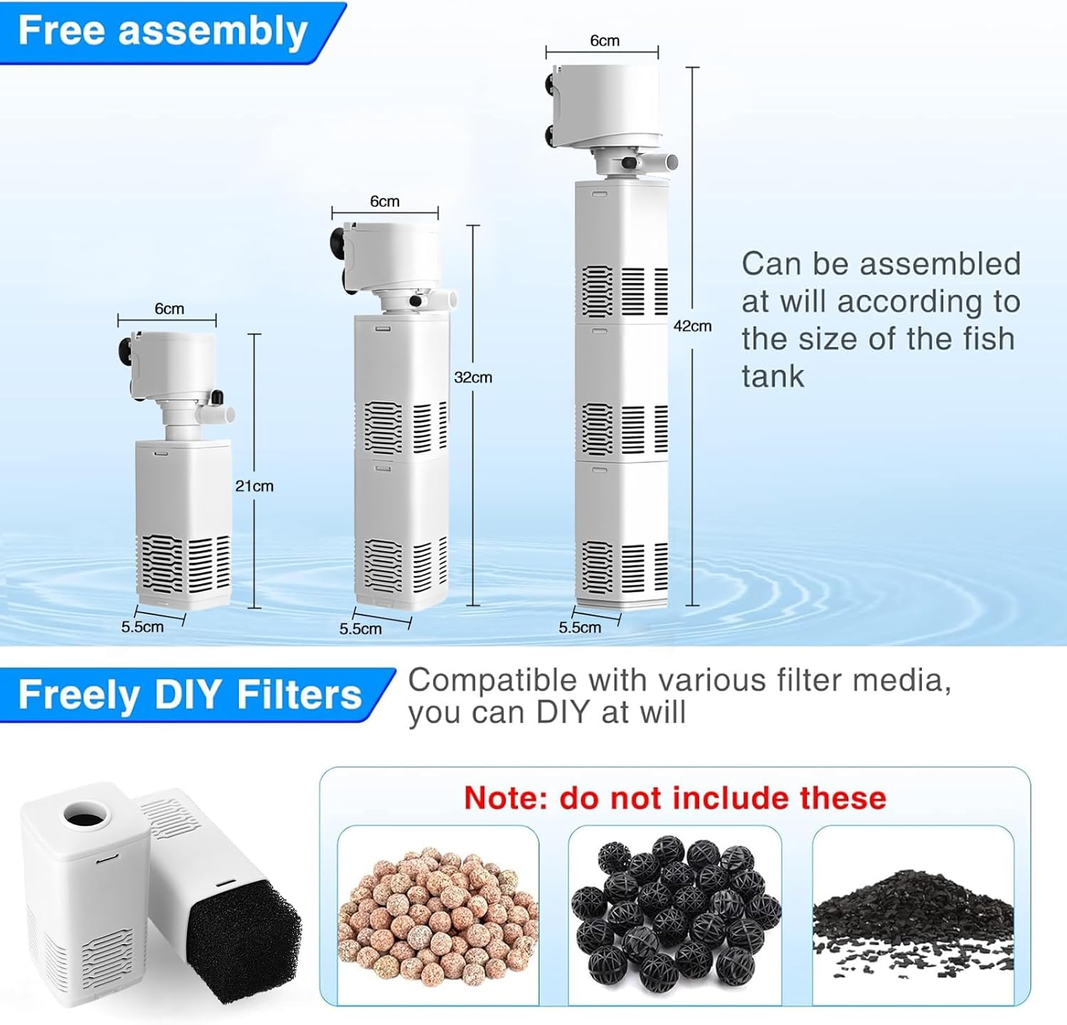 XIULIUU Submersible Aquarium Filter for 30-800 L, 3-In-1 Biochemical Sponge Filter for Aquarium Filtration/Oxygenation/Circulation, up to 2500L/H Adjustable Internal Fish Tank Filter (White) image number 1