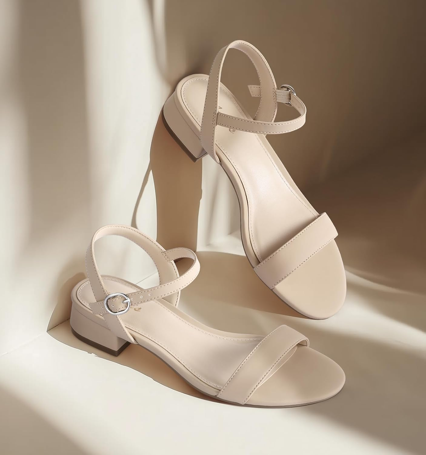 Ankis Women Nude Black White Sandals for Women Low Heel 1 Inch Dressy Sandal Ankle Strap Open Toe Block Short Heeled Summer Classic Comfortable Graduation Holiday Party Casual Flat Shoes 2025 image number 5