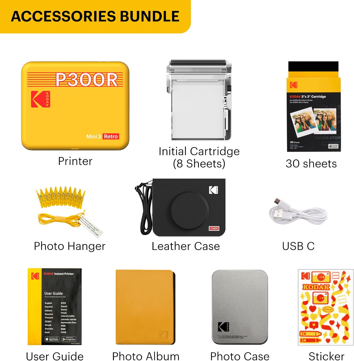 Kodak Mini 3 Retro Instant Photo Printer with Cartridge plus Accessories Bundle, White image number 6