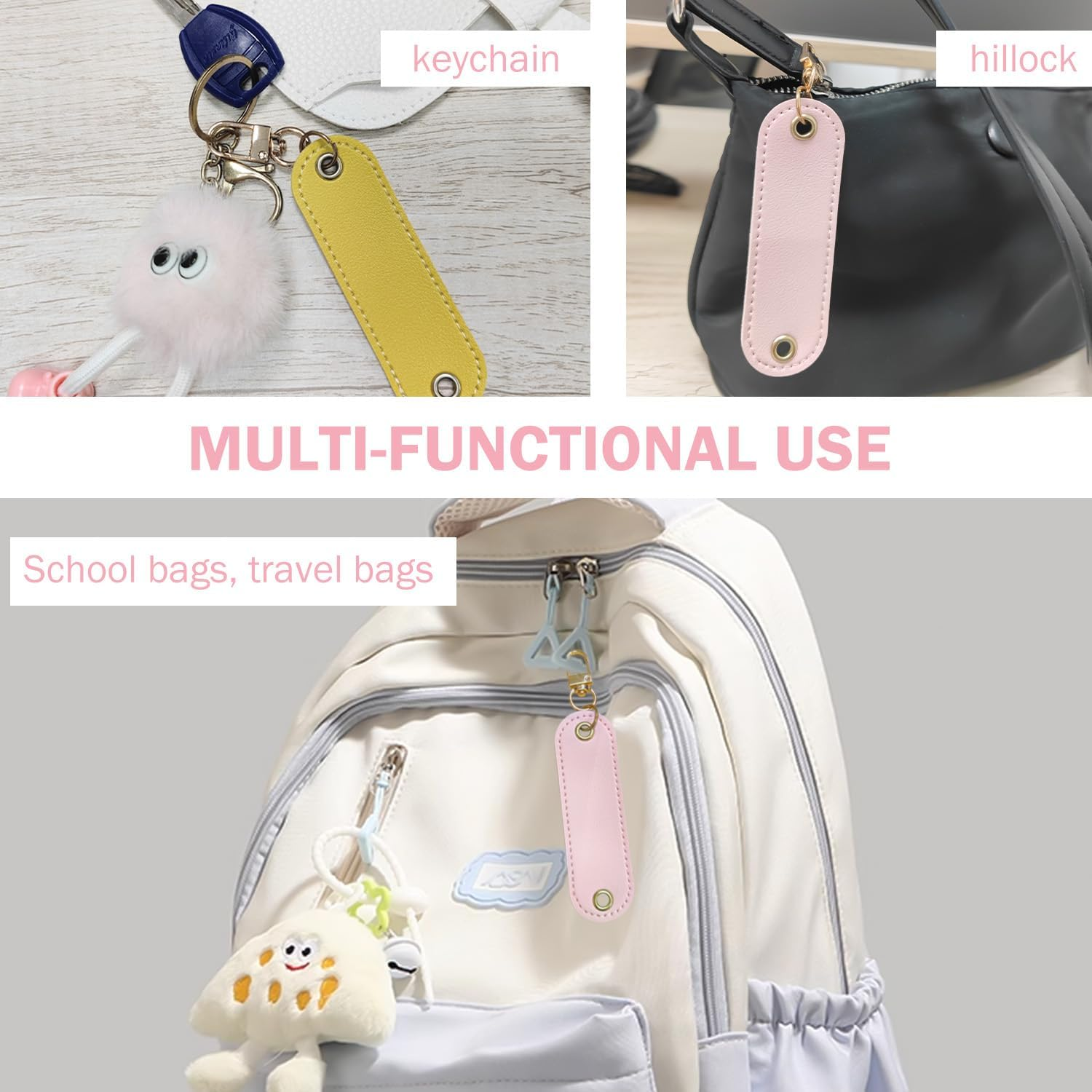 TORMEN Personalized Leather Keychain, Pet ID Tag Keychain, DIY PU Leather Nameplate for Dogs & Cats, Anti-Lost Pet Tag, Suitable for Bags & Zippers,Key Ring Accessories (Macaron Yellow) image number 1