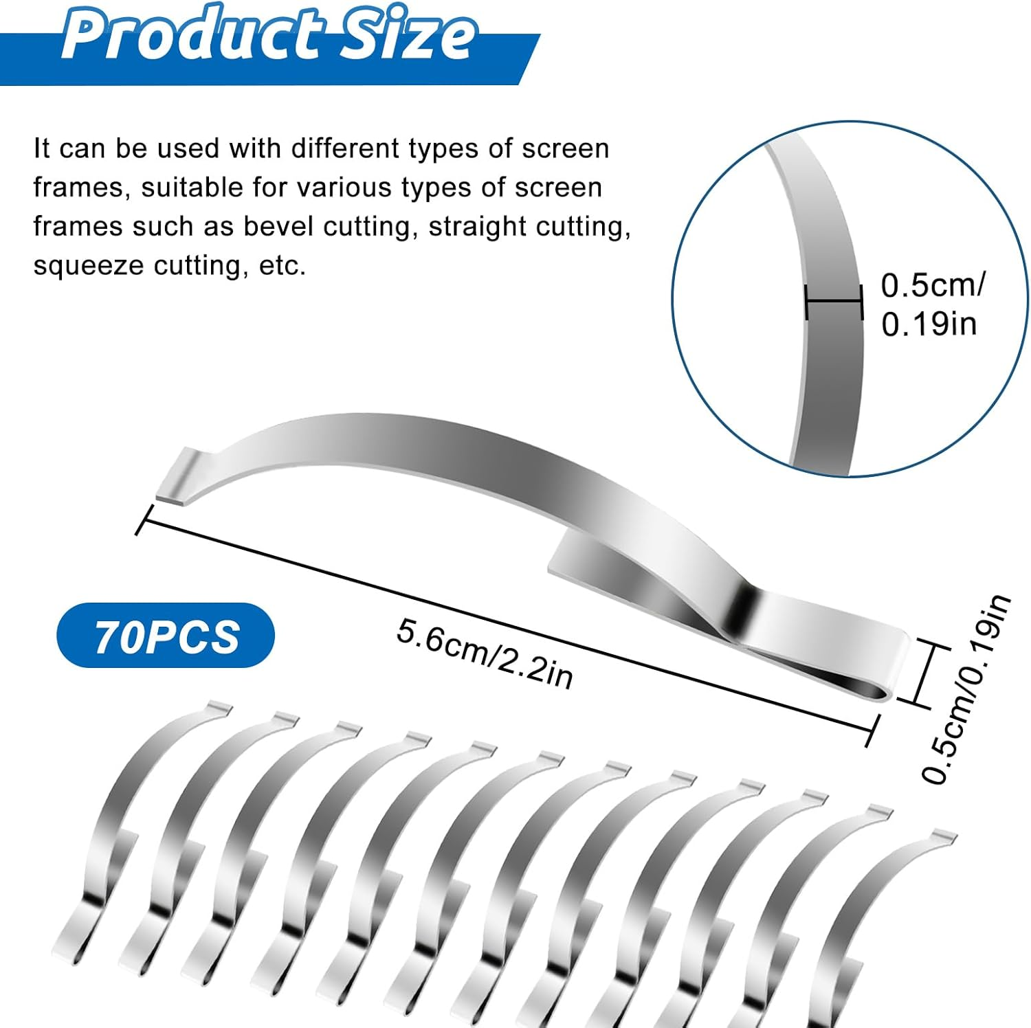 70 Pcs Window Screen Tension Spring Corner Clips, Corner Mount Flat Window Spring Stainless Steel Window Screen Clips, &frac14;&rdquo; Wide 2-3/4&rdquo; Long, Prevent Screen Windows Shaking (Silver) image number 2