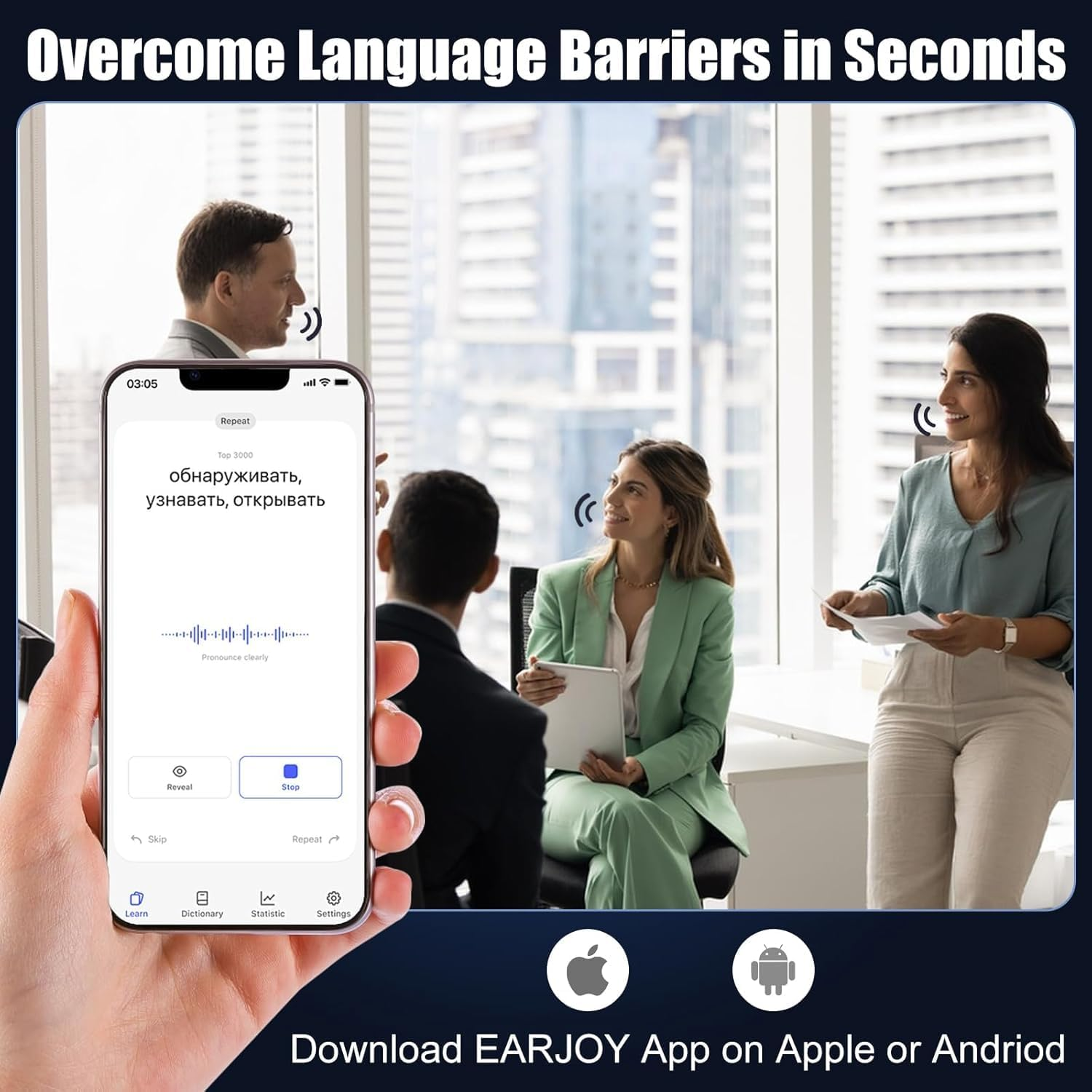 OBEST AI Translation Earbuds,Bluetooth Realtime Voice Open Ear Headphones with Color LCD Touch Screen,Wireless Noise Reduction Language Translator Device,144 Languages, Corporate Travel Learn