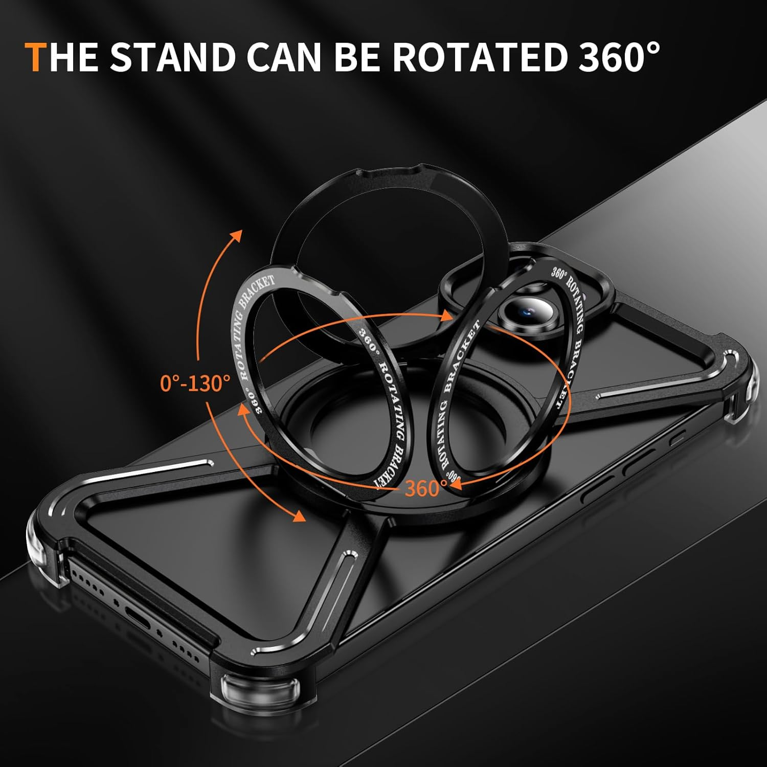 QIWEIQING Frameless Case for Iphone 15 plus 6.7 Inch Compatible with Magsafe, Bezel Less Mobile Phone Case Titanium Alloy 360&deg; Rotation Magnetic Stand Protective Case for Iphone 15 plus 6.7 Inch Black image number 4