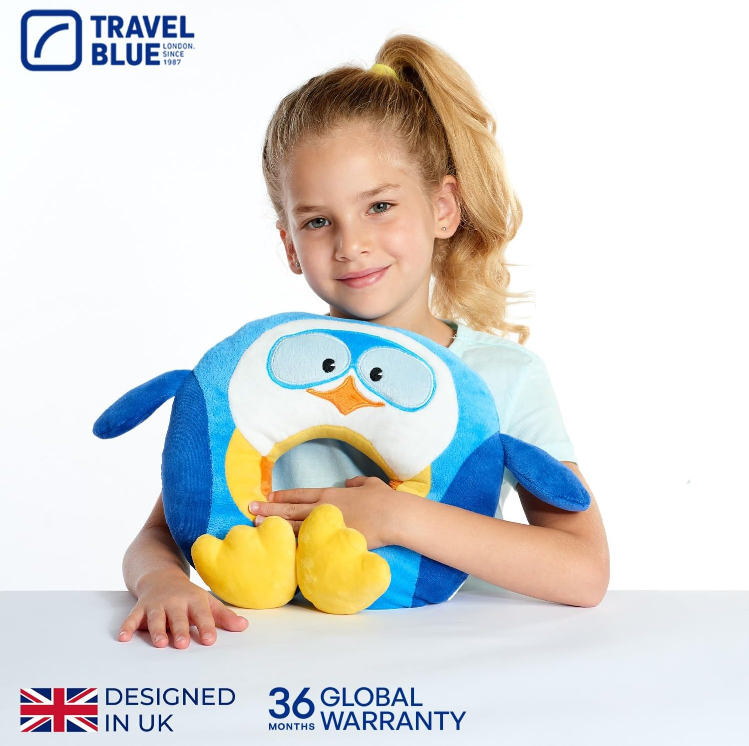 Travel Blue Puffy the Penguin Kids Travel Neck Pillow &ndash; Soft Penguin-Shaped Travel Pillow for Toddlers and Children &ndash; Comfortable Car and Plane Neck Support image number 2