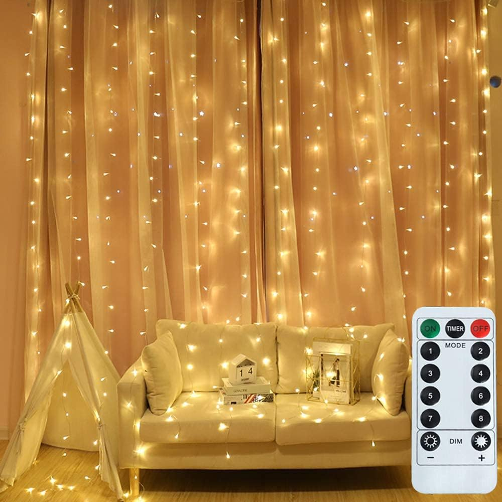 Fairy Curtain Lights 300 LED USB Window Curtain String Lights with Remote & Timer, 8 Modes Warm White Indoor Outdoor Wedding Party D&eacute;cor image number 2