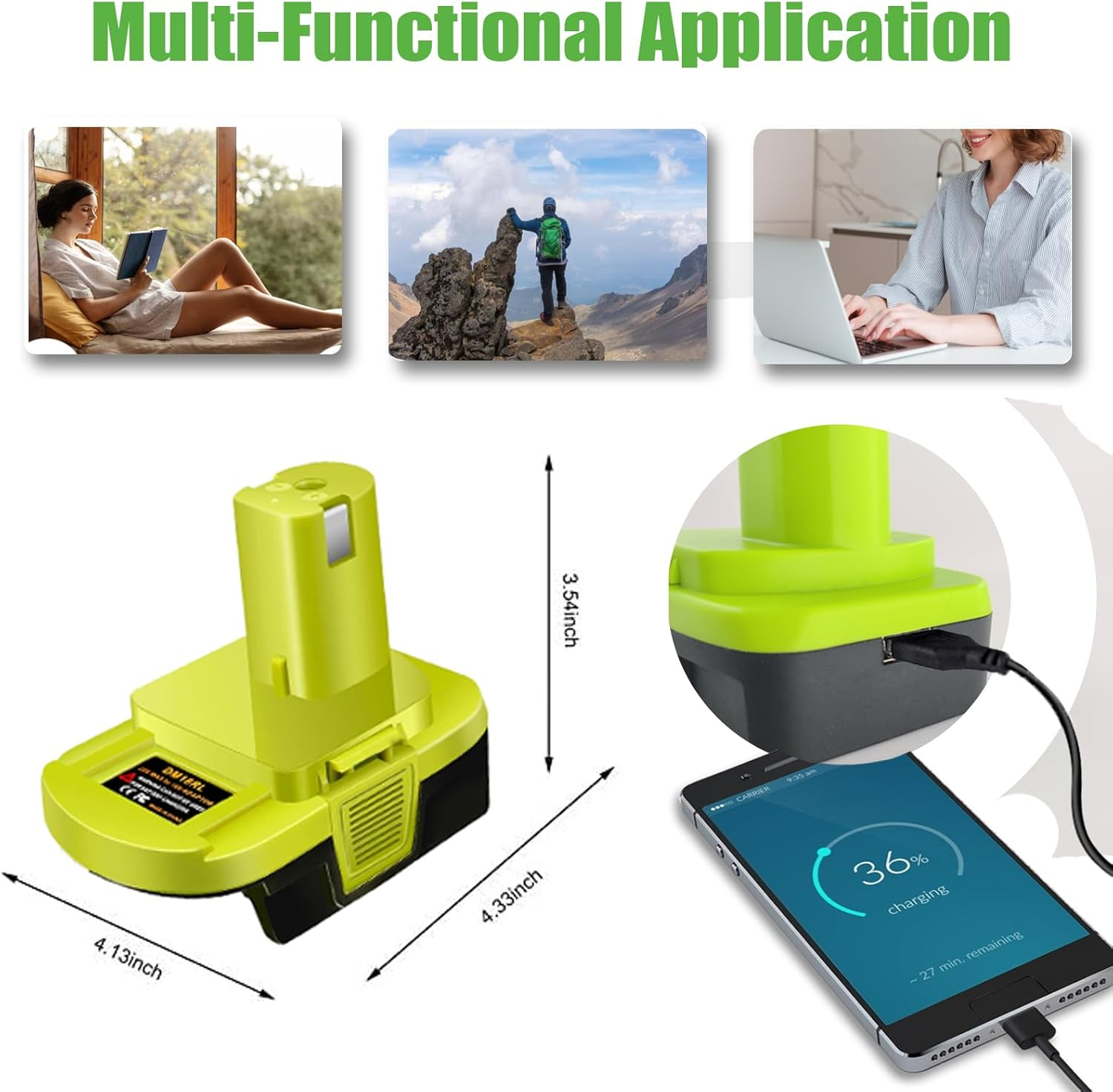 DM18RL Battery Adapter for Dewalt & for Milwaukee to for Ryobi Battery Adapter, Convert for Dewalt 20V Llithium Battery to for Ryobi Tool 18V P105 P107 P108 Battery with 5V 2.1A USB Charge image number 2